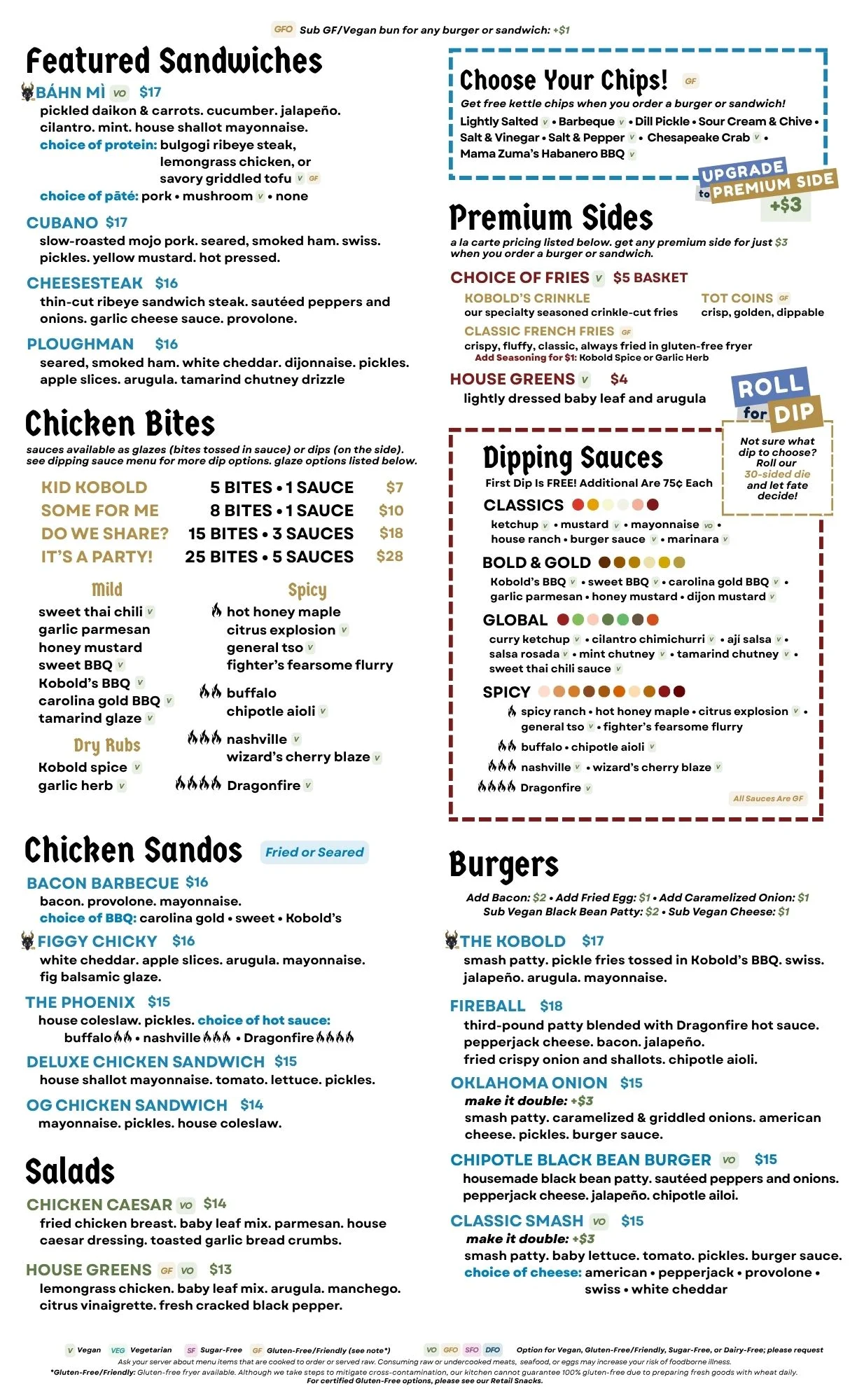 Breakfast menu featuring classic American dishes