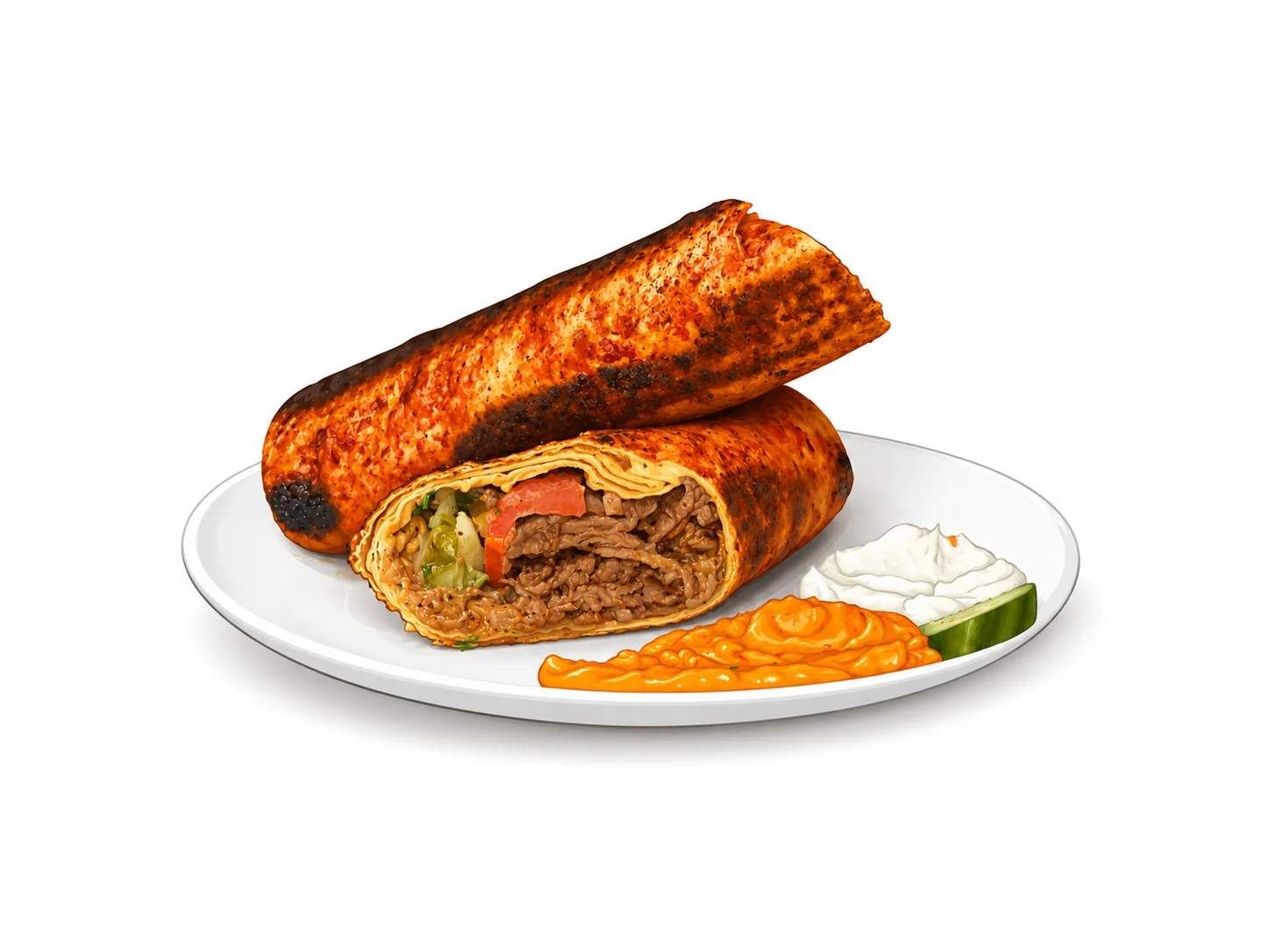 Delicious burritos served with creamy dipping sauce