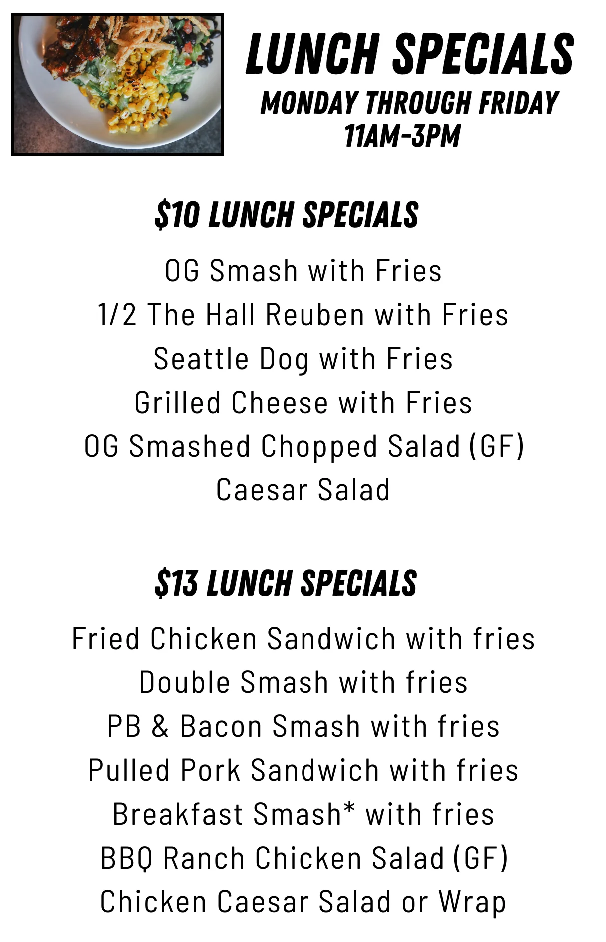 Lunch specials menu featuring sandwiches and salads