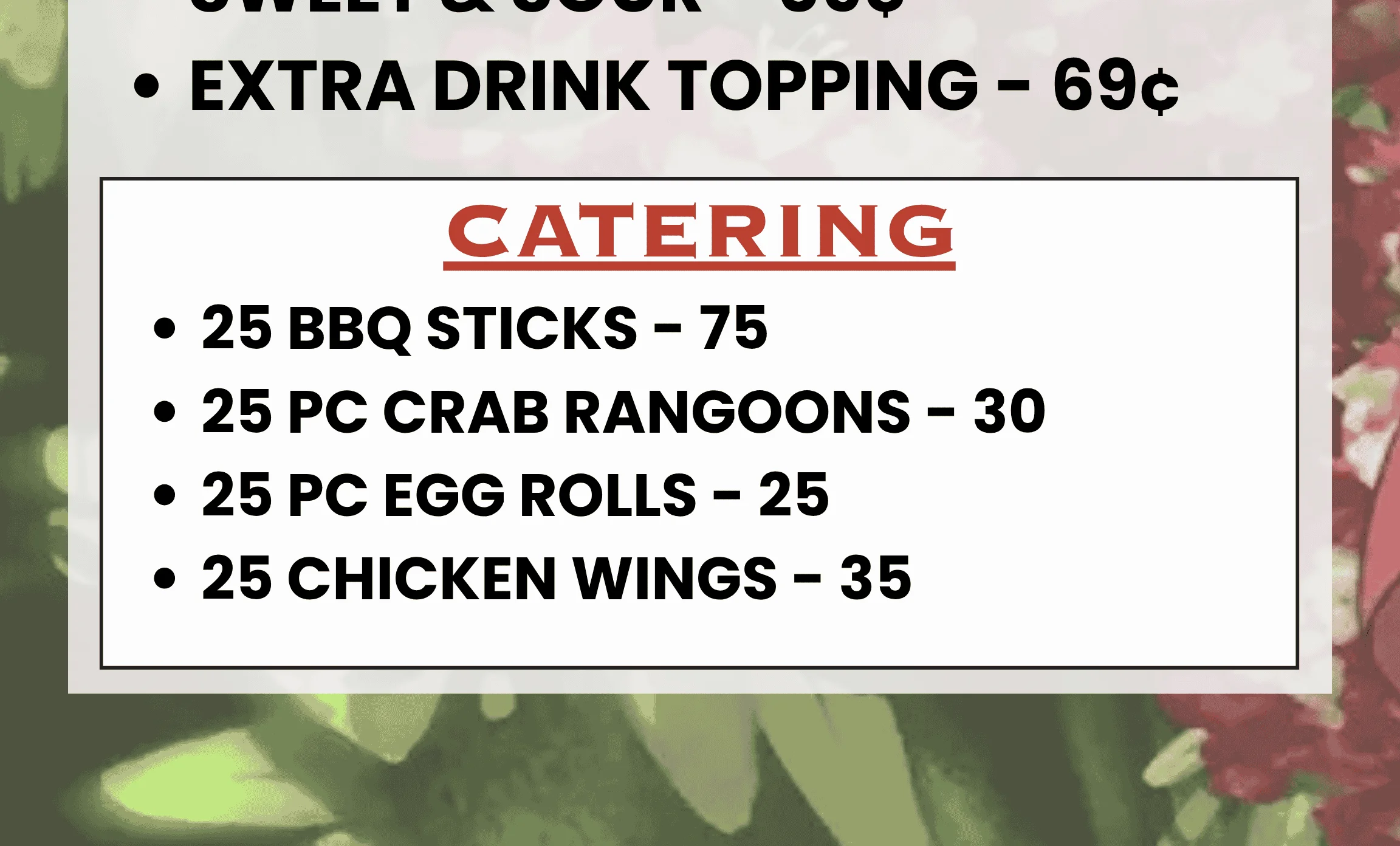 Menu for Kiki's Corner featuring sides, add-ons, and catering options.