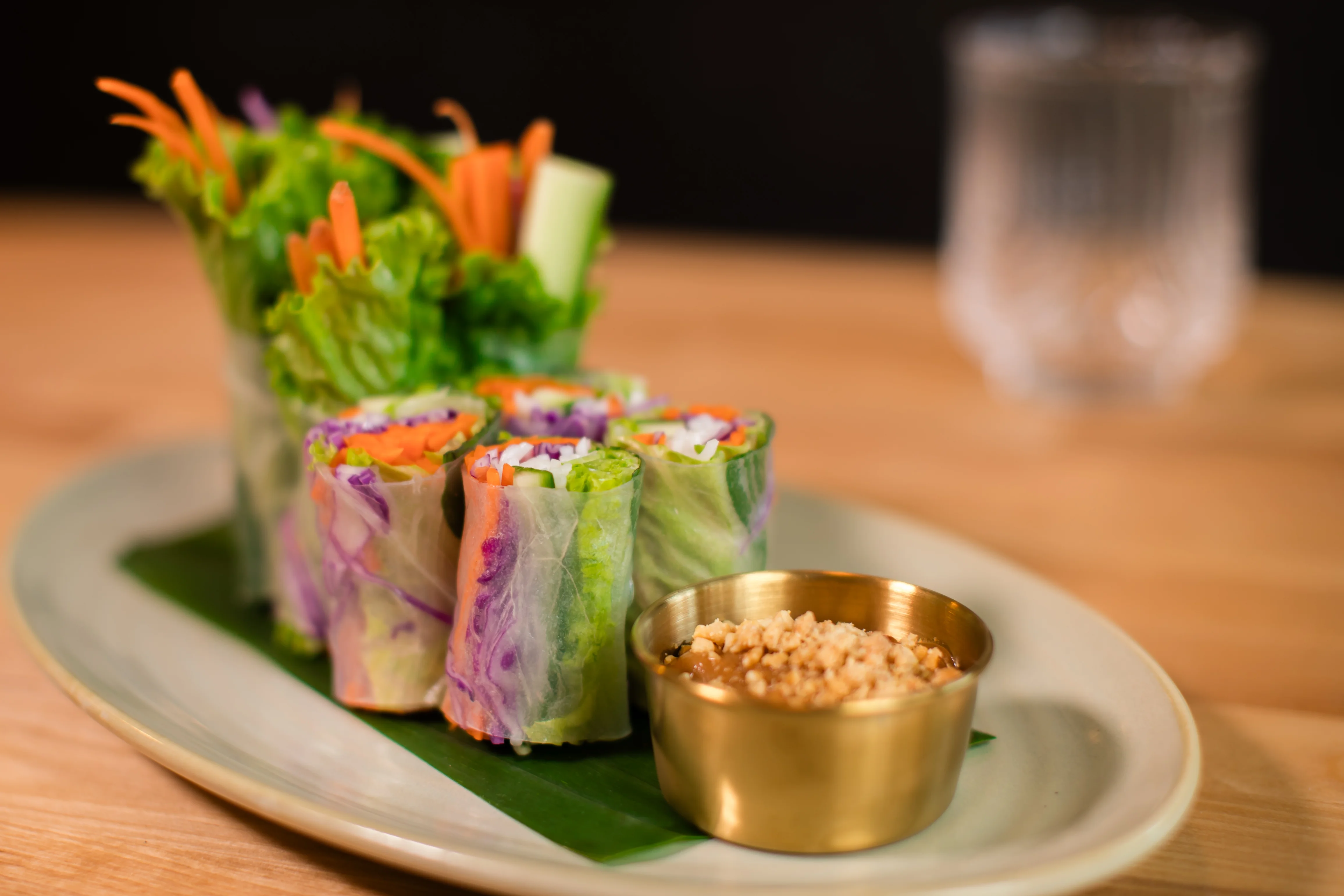 Fresh Vietnamese spring rolls with peanut dipping sauce