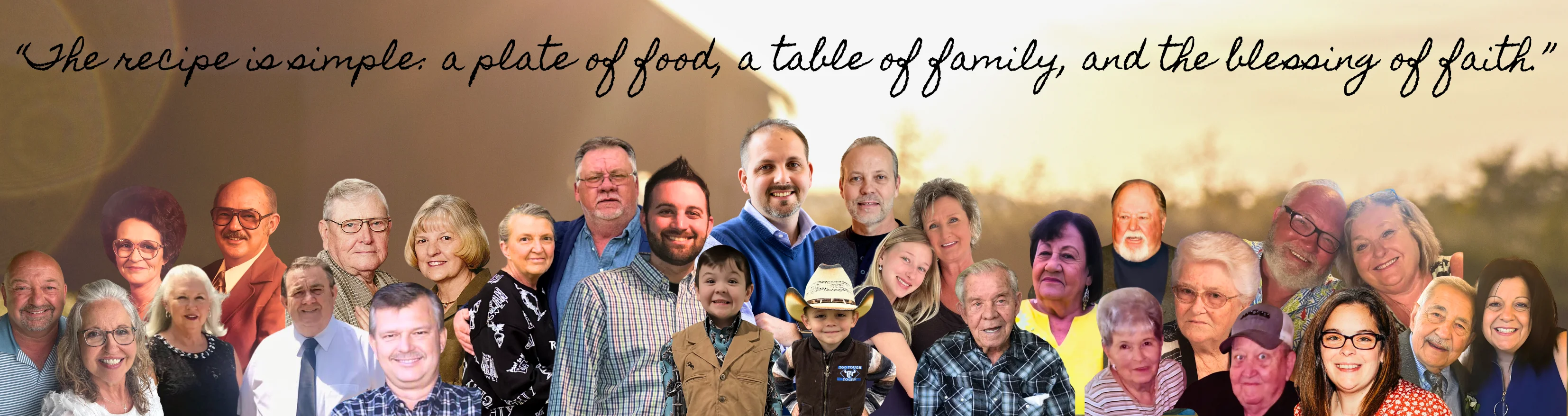 Collage of smiling faces celebrating family and food together