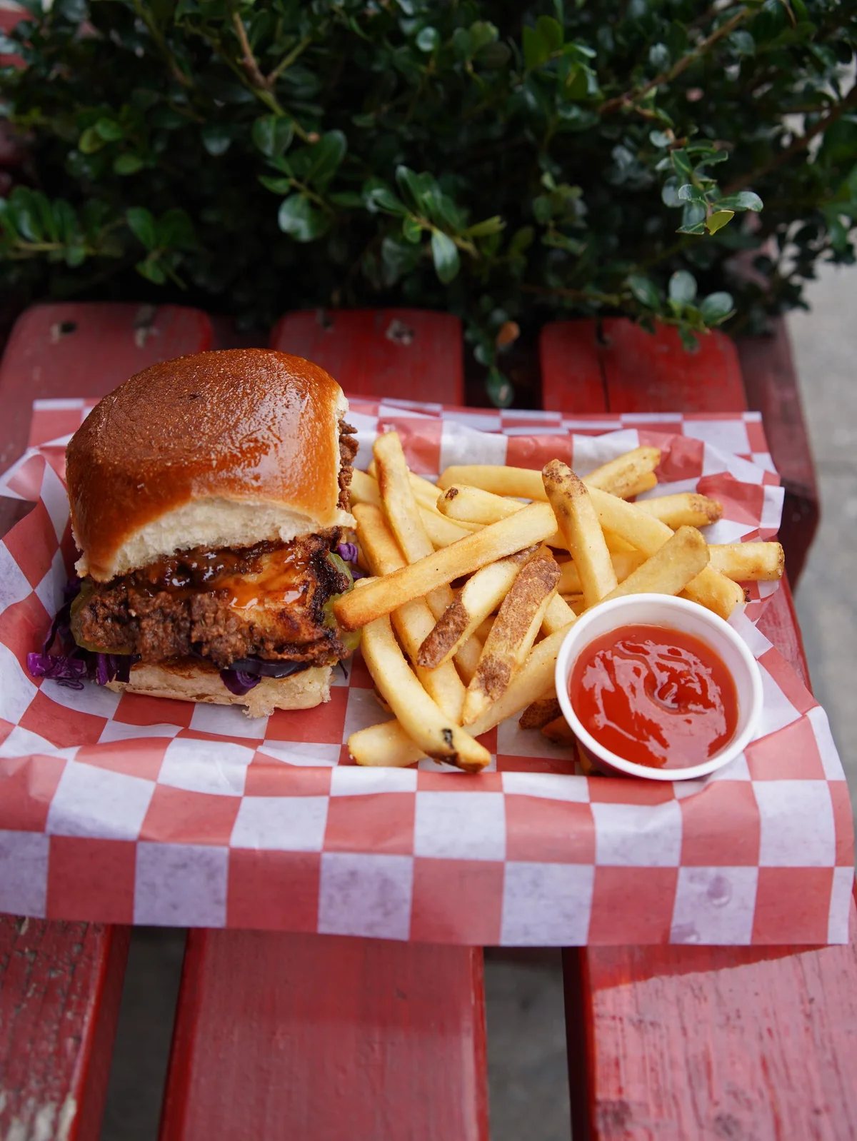 A sandwich and fries