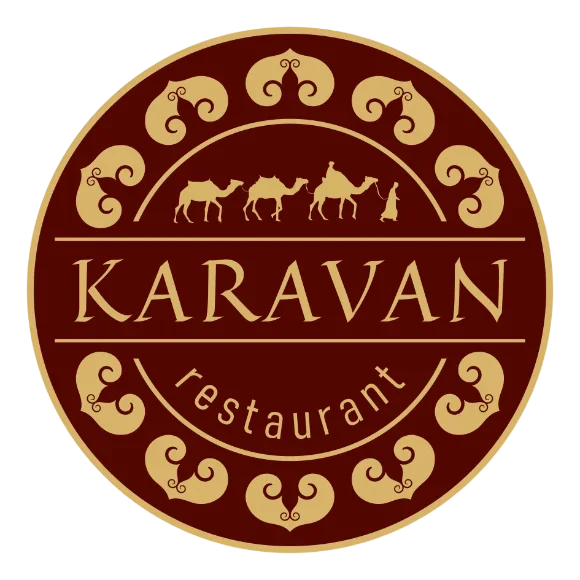 Logo of Karavan restaurant featuring camels and elegant design