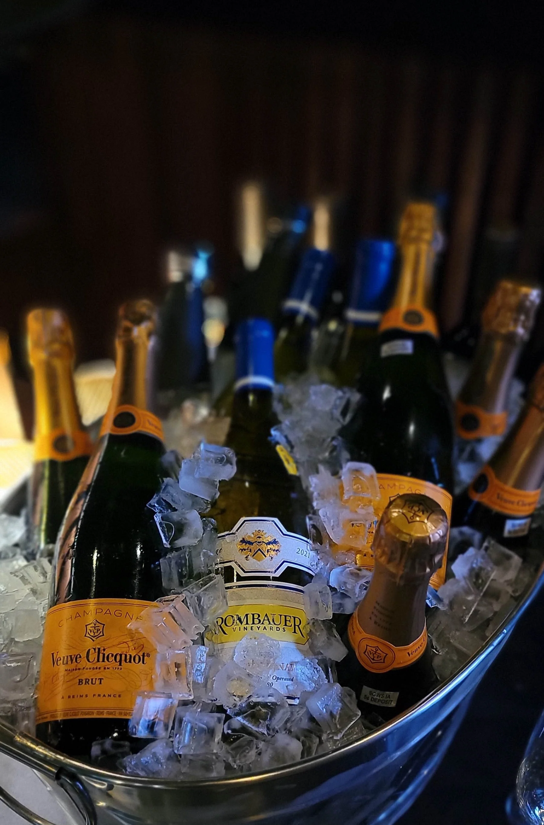 Chilled champagne bottles.