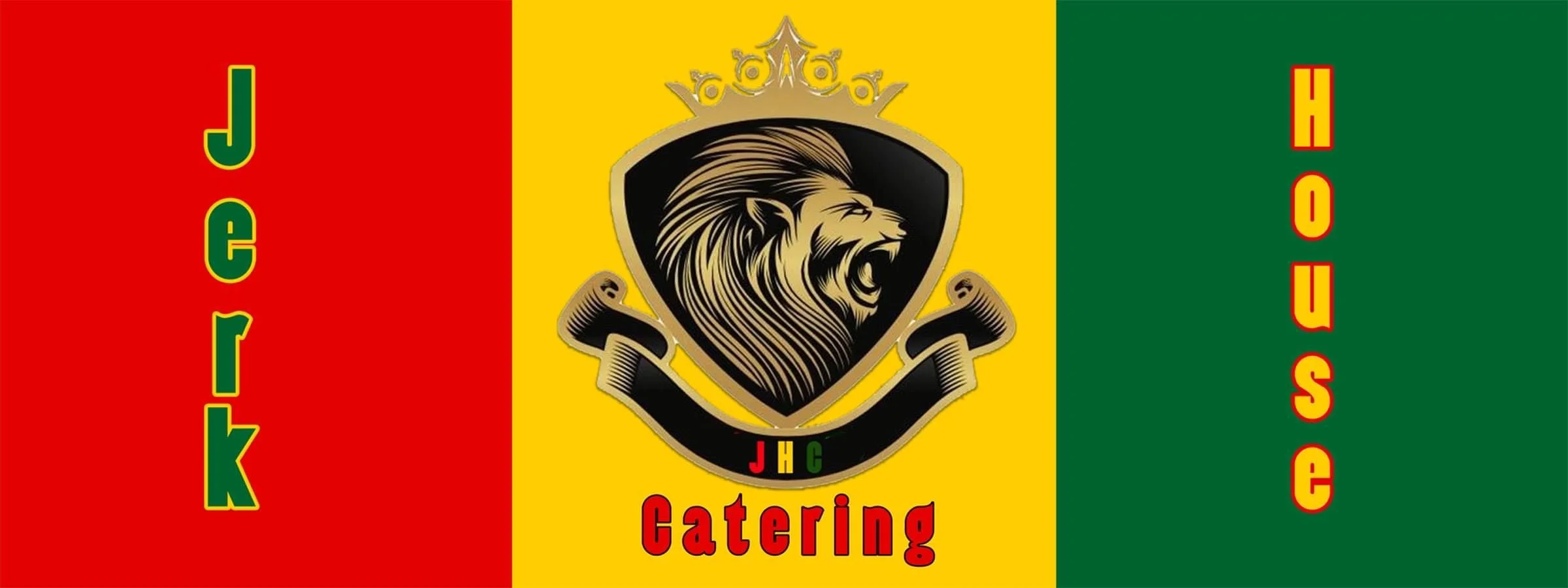 A colorful logo featuring a lion's head surrounded by bold text, representing a catering service.