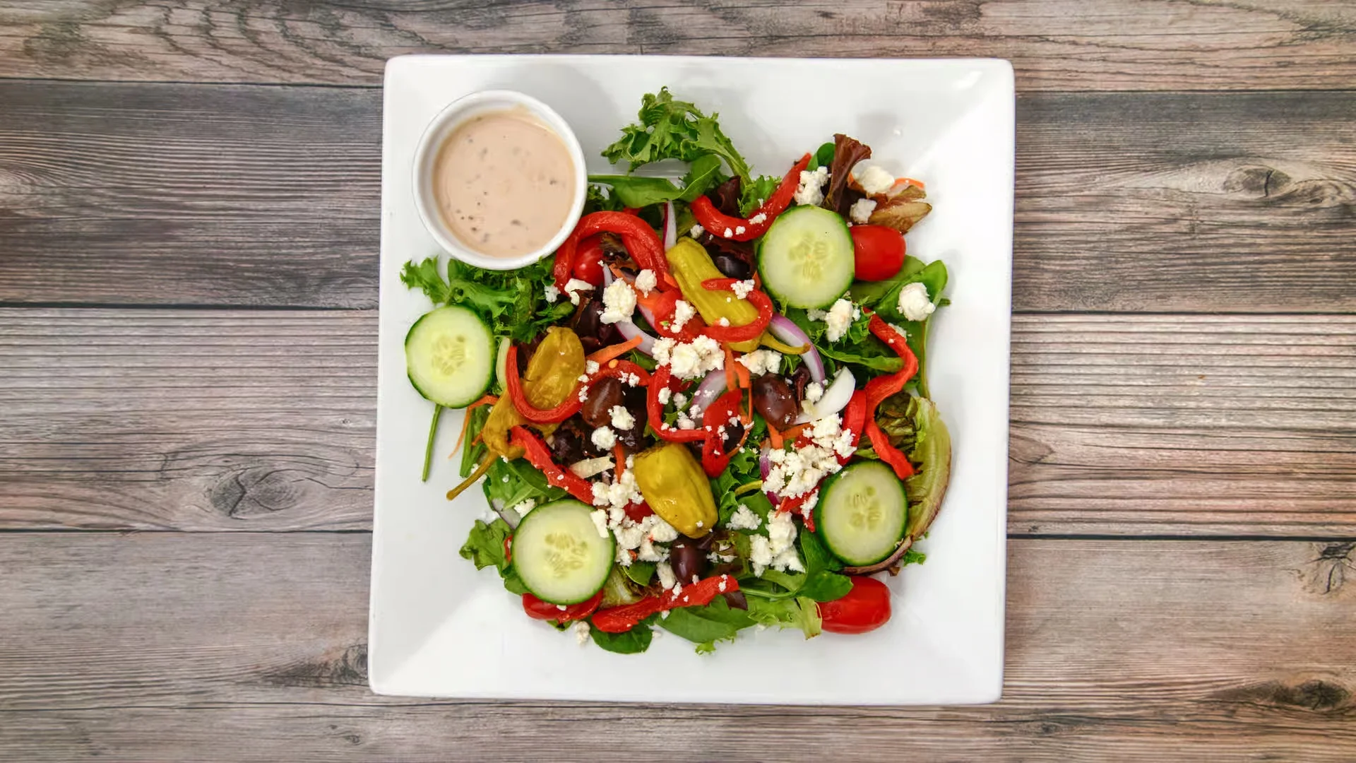 Mediterranean garden salad with feta and olives