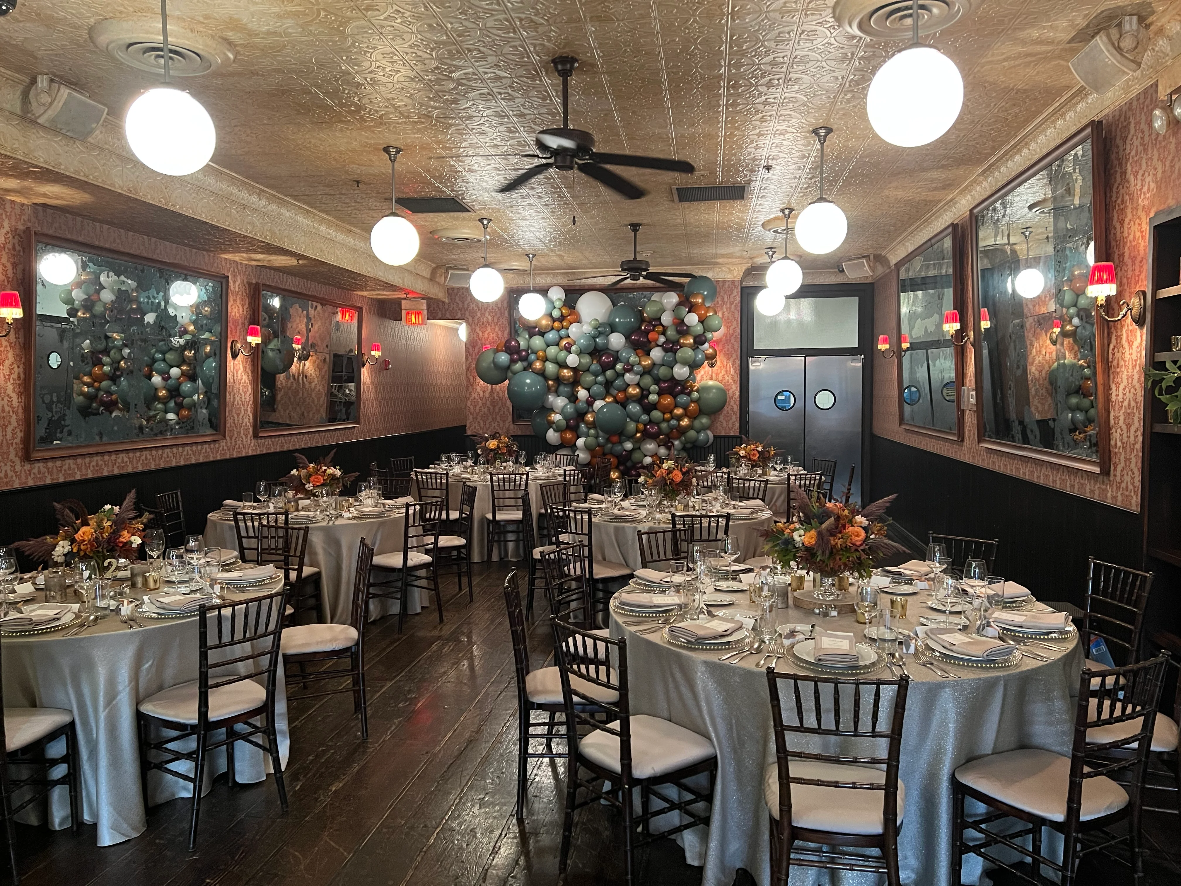 Elegant restaurant interior with tables set for a special event