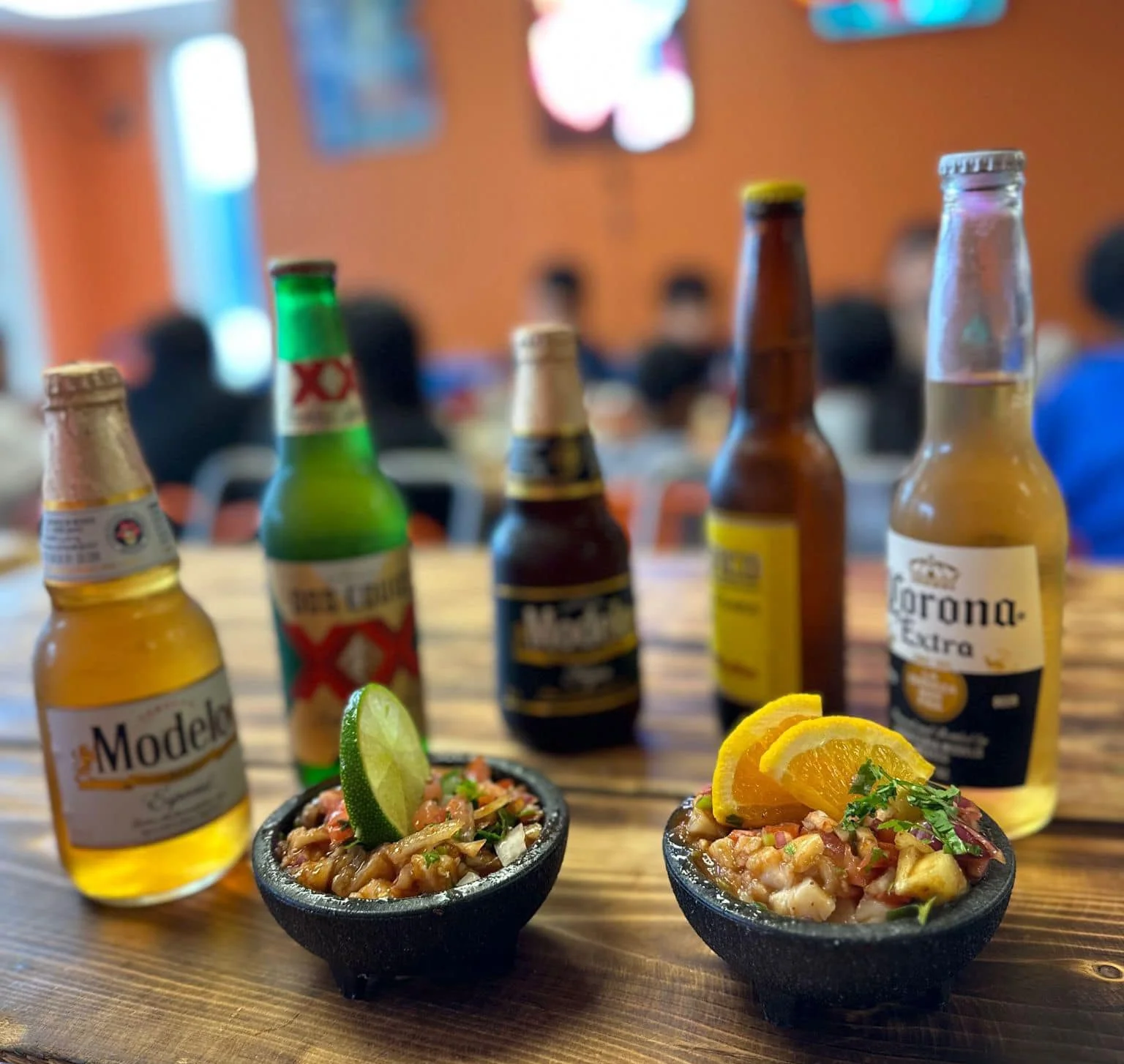 Delicious Mexican ceviche served in traditional stone bowls