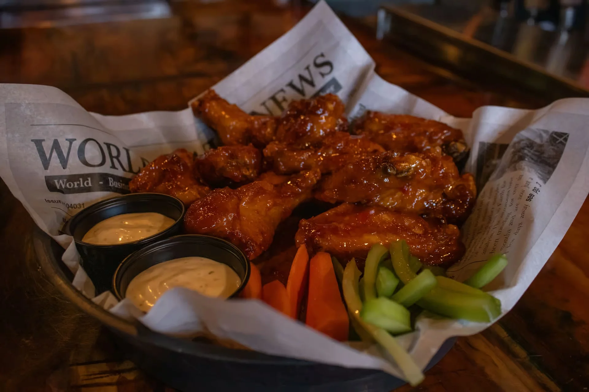 Crispy buffalo chicken wings with dipping sauces