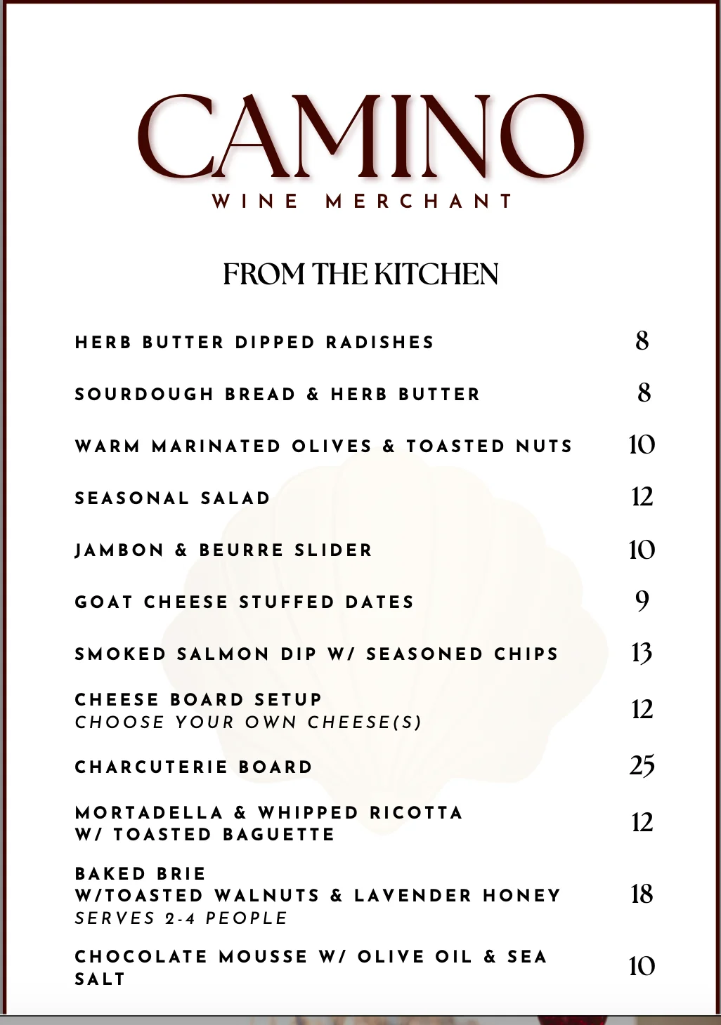 Wine bar menu featuring Mediterranean small plates and charcuterie