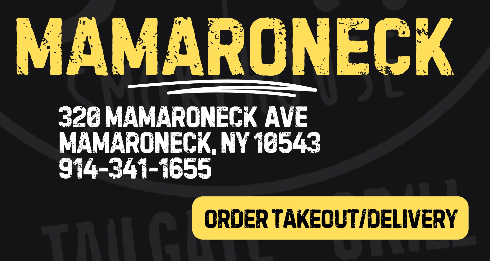 Restaurant exterior with takeout sign in Mamaroneck, NY