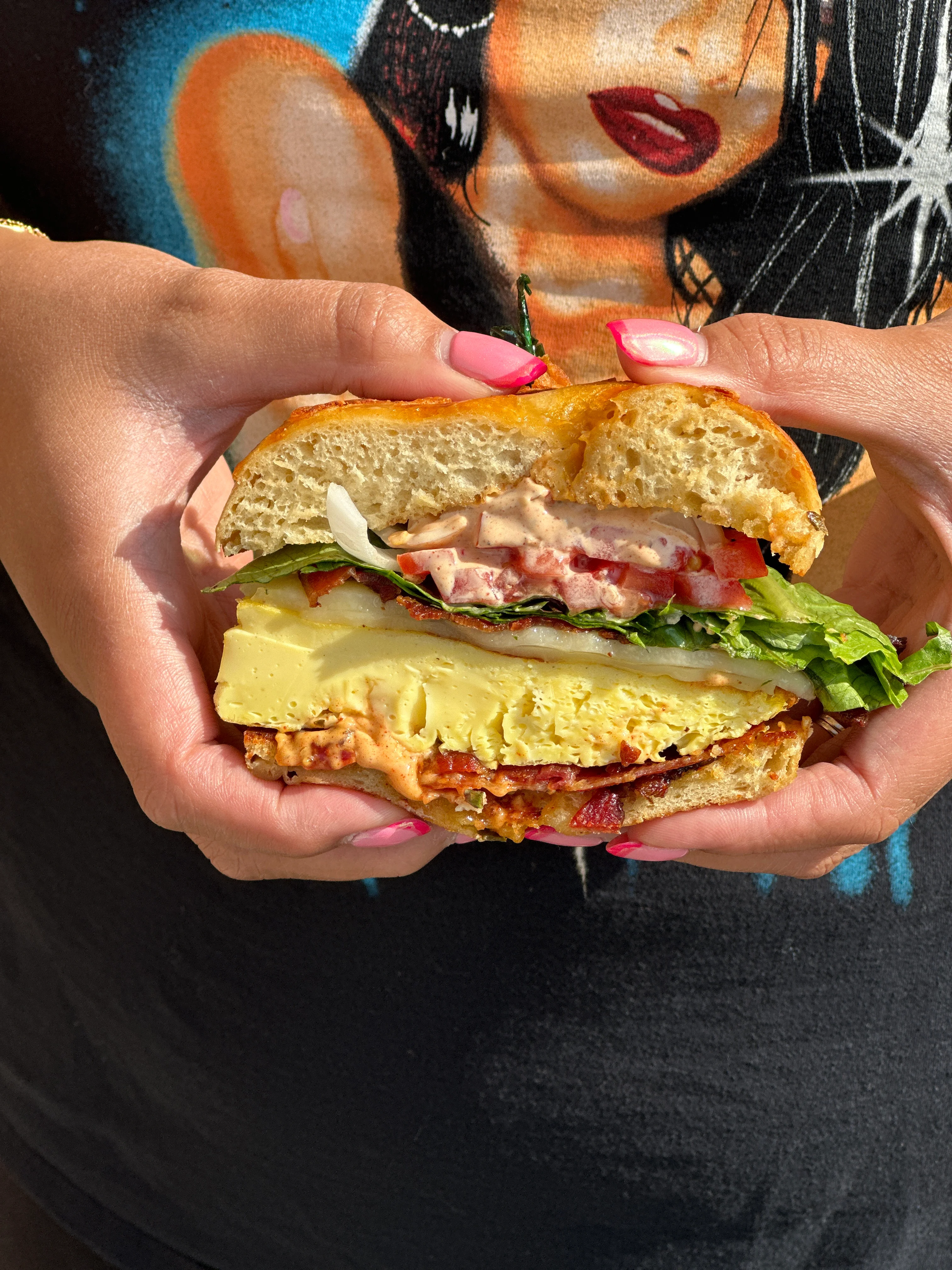 B-Side Coffee Bar’s Build Your Own Breakfast Sandwich with your choice of meat, egg, cheese, and bread, shown here on a bagel in Huber Heights, Ohio.