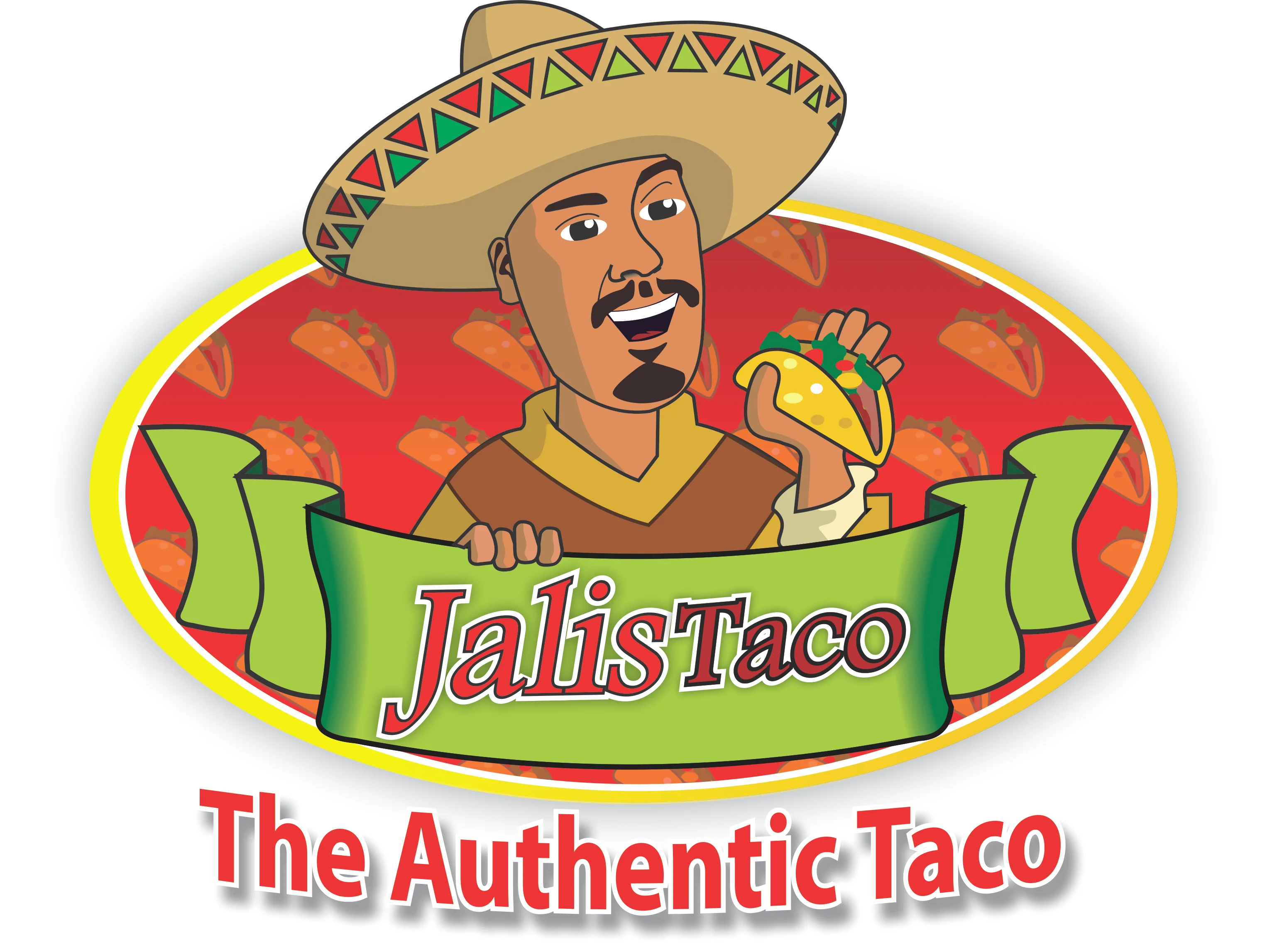 Colorful logo for JalisTaco featuring an authentic taco and cheerful character