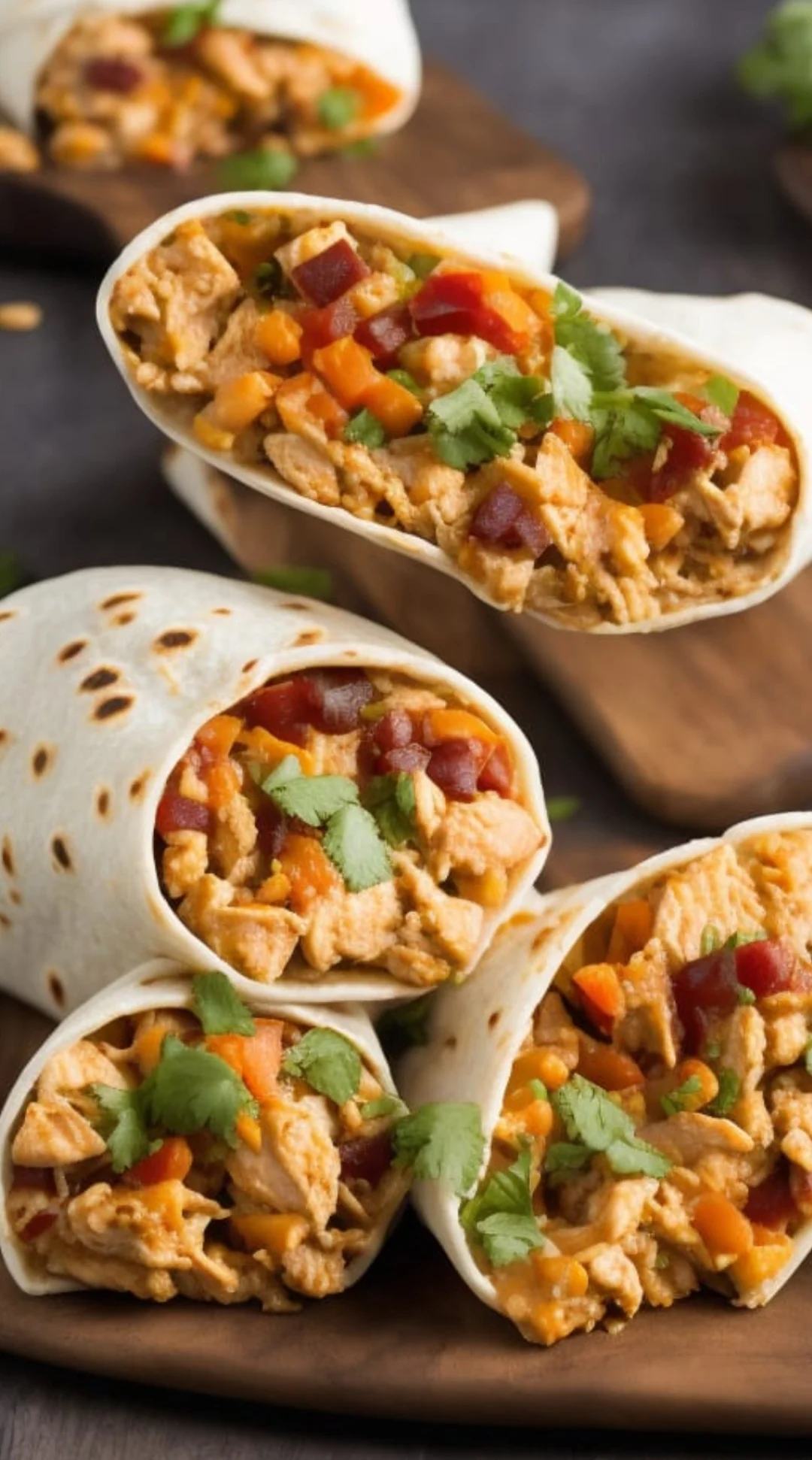 Delicious chicken burritos with fresh toppings