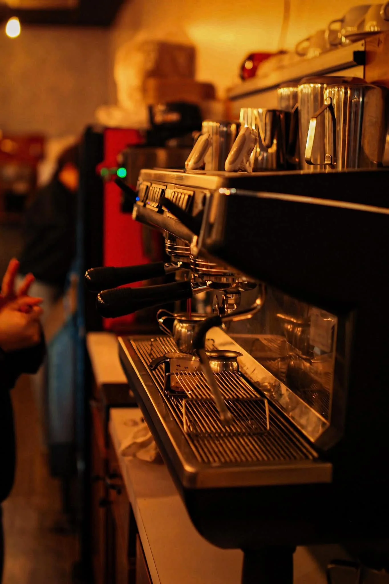 Espresso machine in a cozy café setting