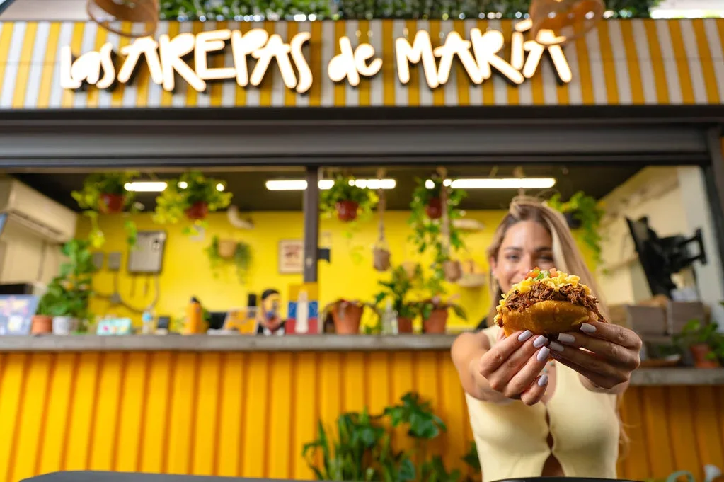 Delicious Venezuelan arepa filled with savory meat