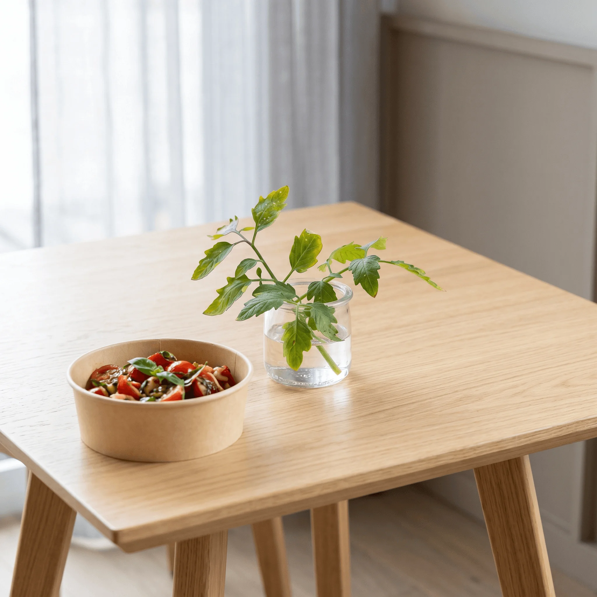 Colorful Mediterranean salad in a bowl on a wooden table