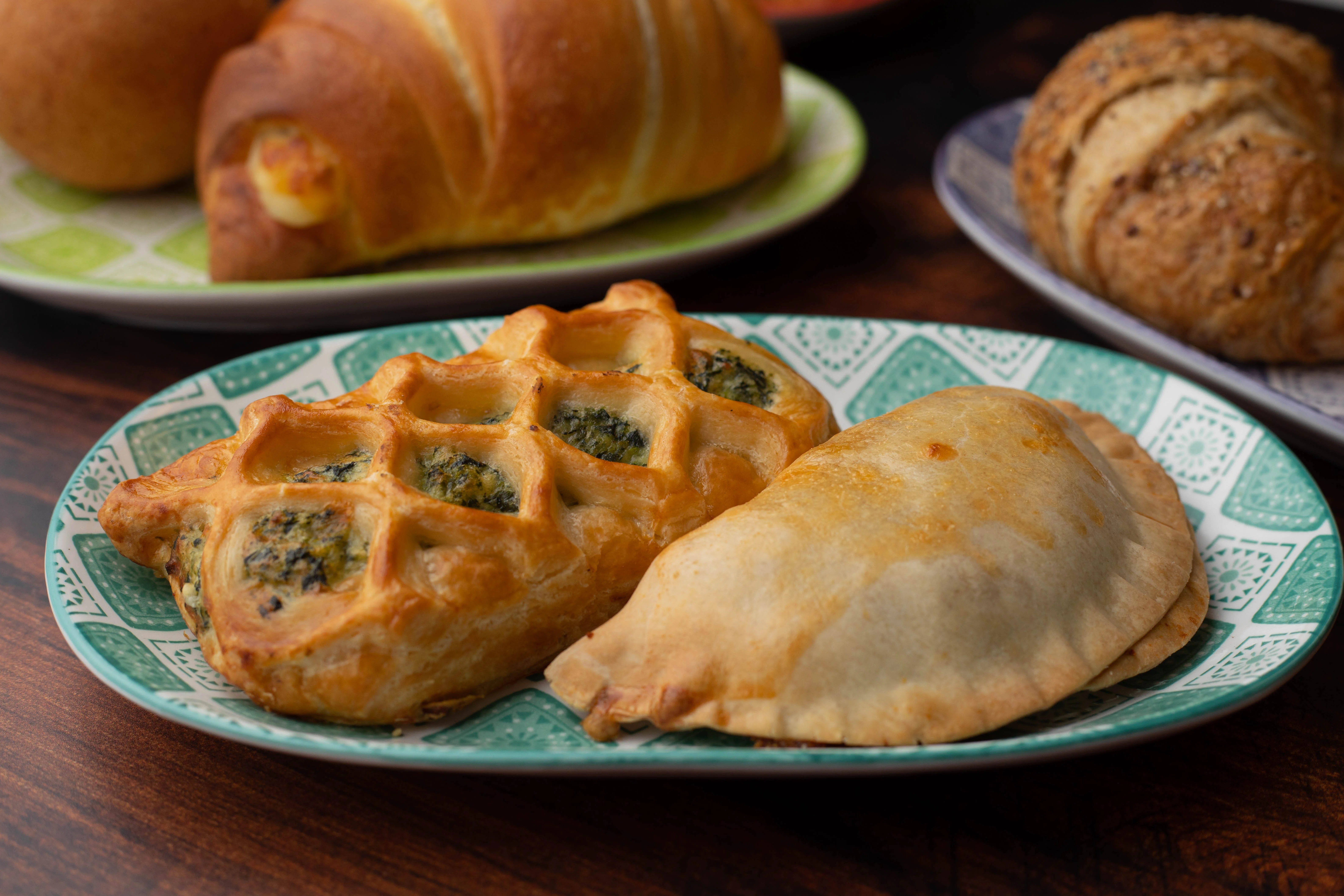 Savory Turkish borek and empanada on a decorative plate