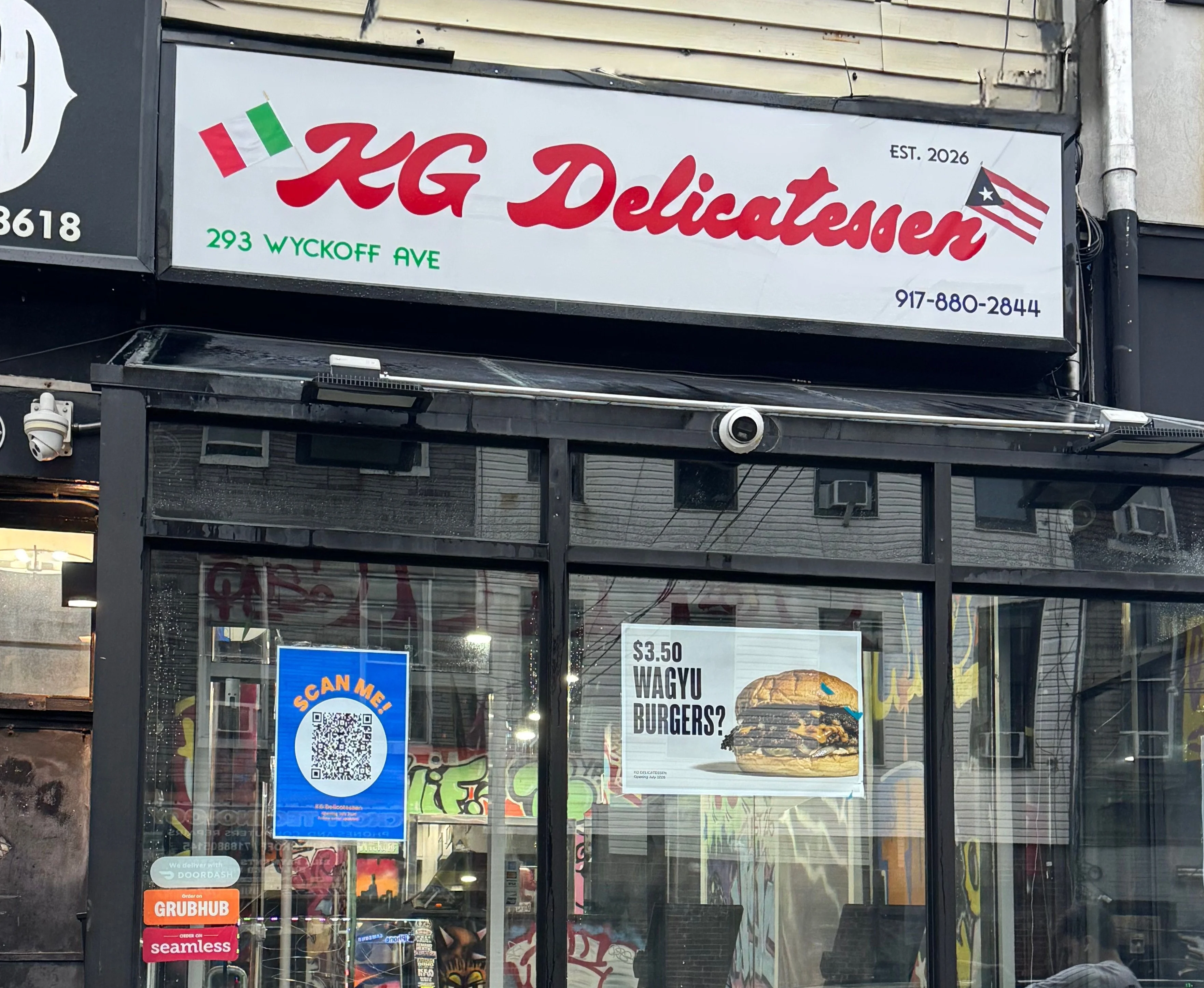 Exterior view of KG Delicatessen on Wyckoff Avenue