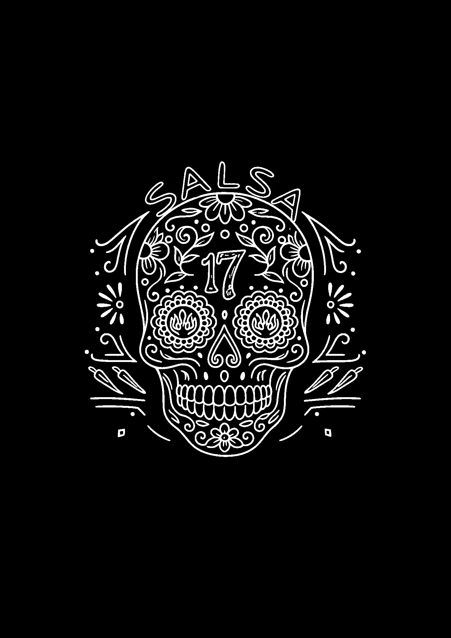 Decorative sugar skull design with 'SALSA 17' text