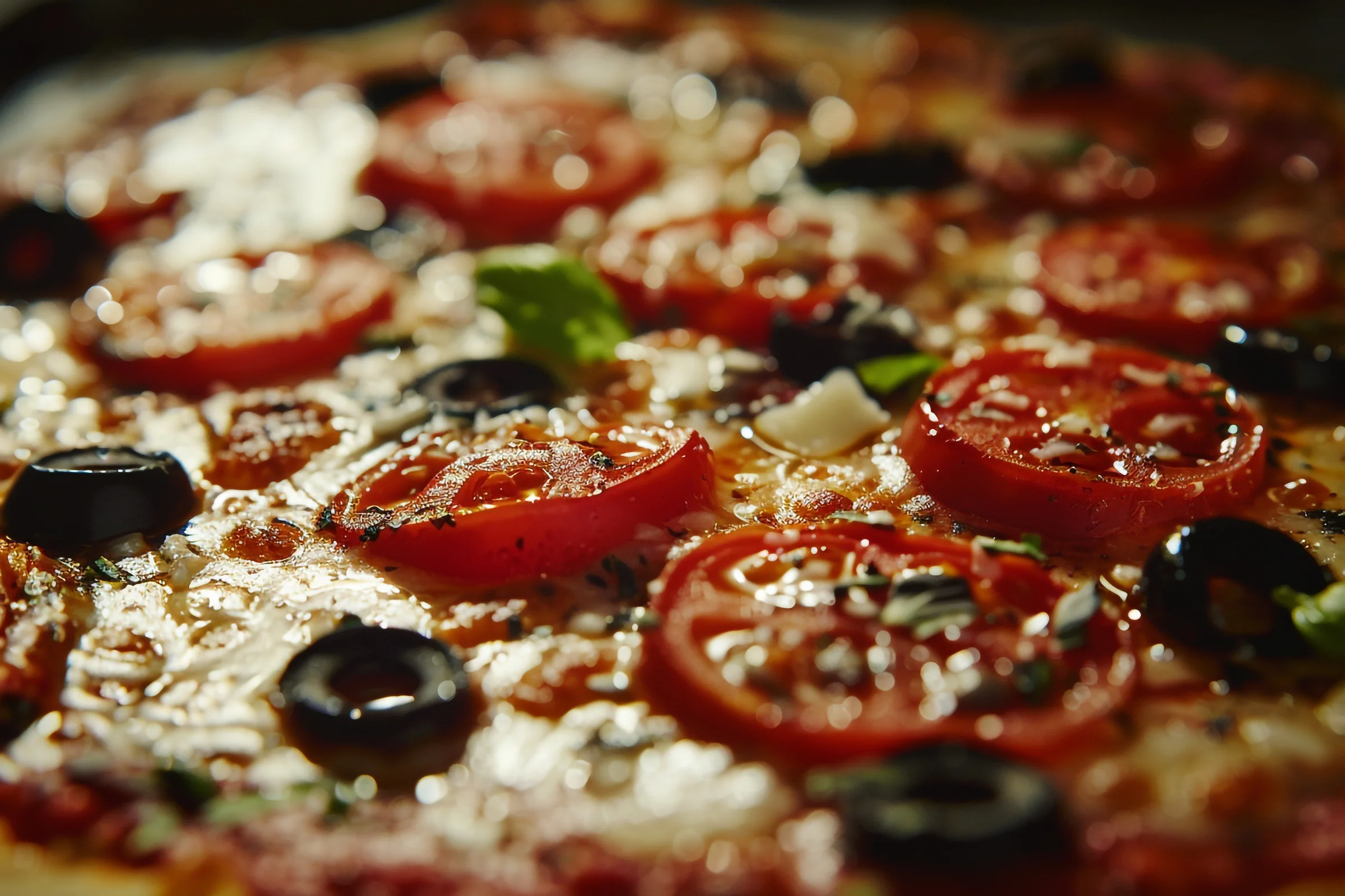 Delicious Margherita pizza topped with fresh tomatoes and olives