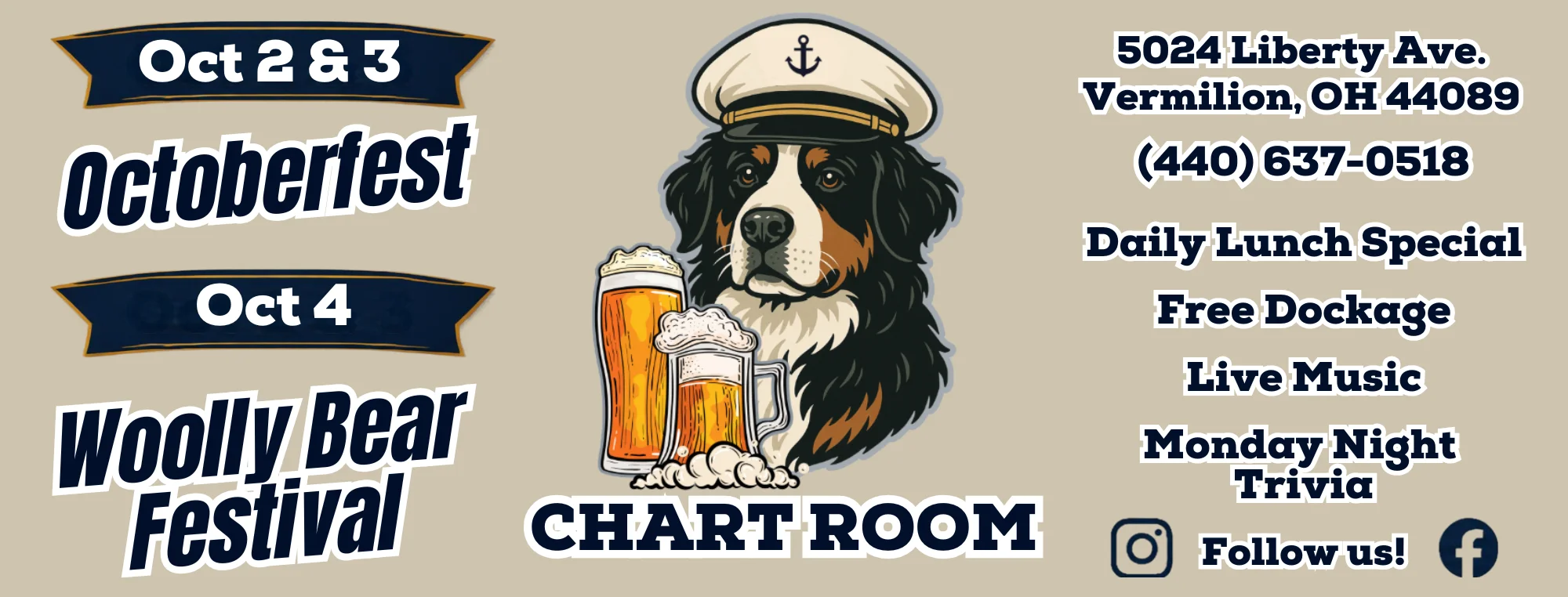 Promotional poster for Octoberfest and Woolly Bear Festival at Chart Room restaurant