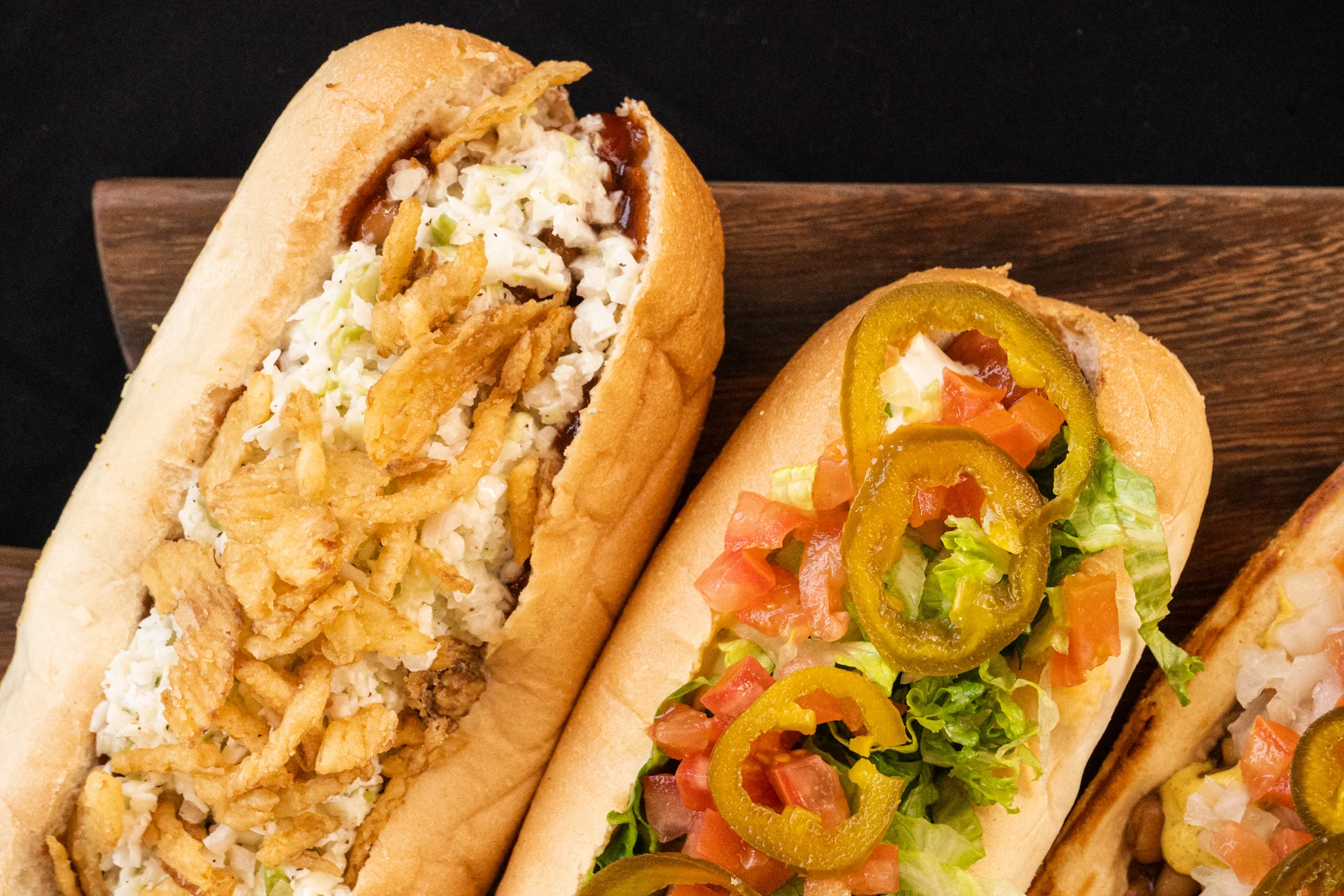 Delicious American-style hot dogs with toppings