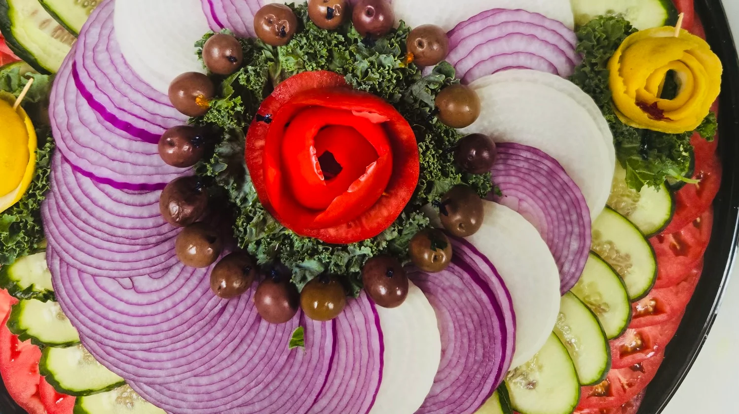 Artfully arranged vegetable platter with vibrant colors
