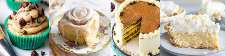 Assorted desserts including cupcakes and cakes