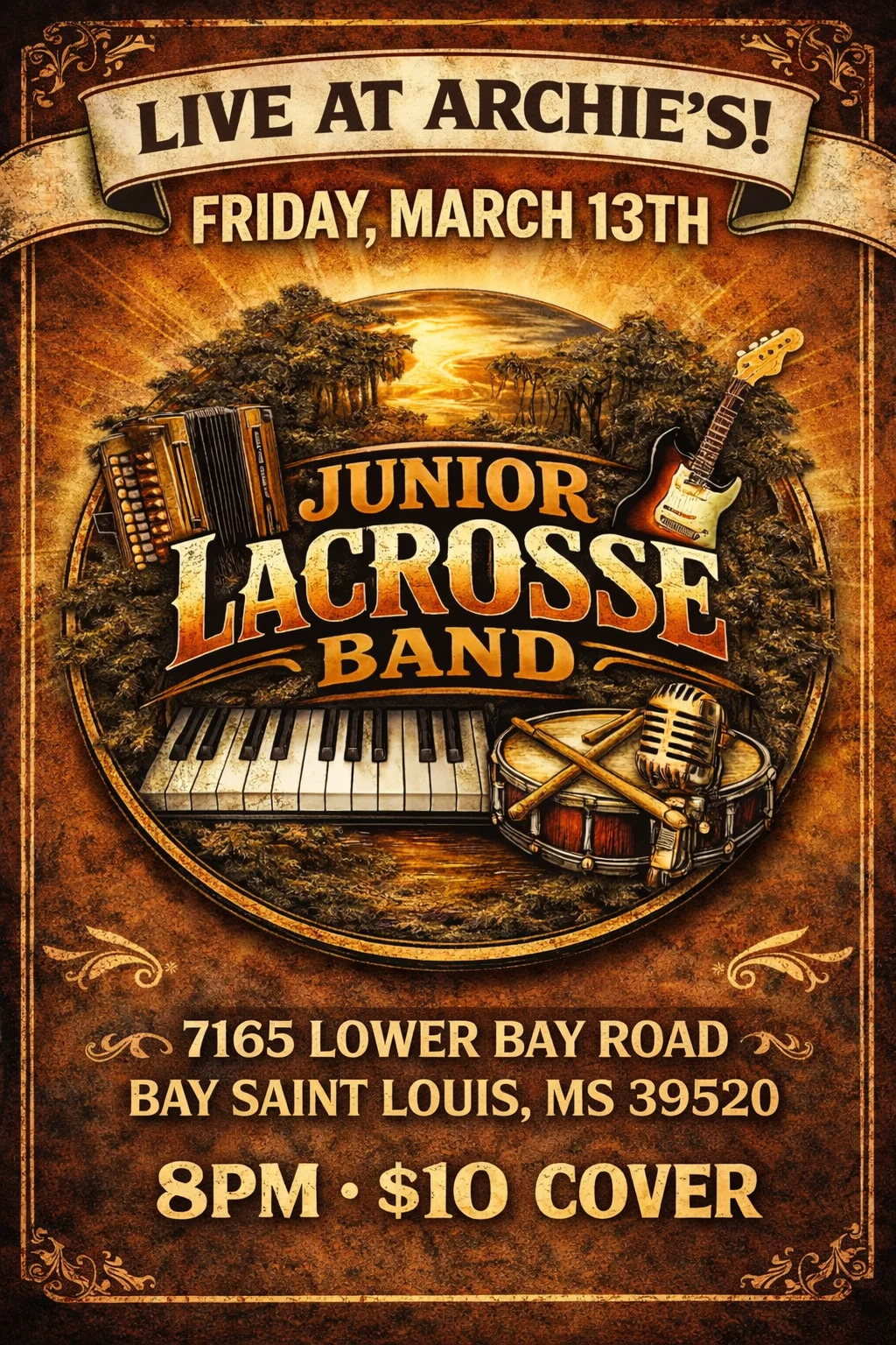 Live music event poster for Junior Lacrosse Band at Archie's