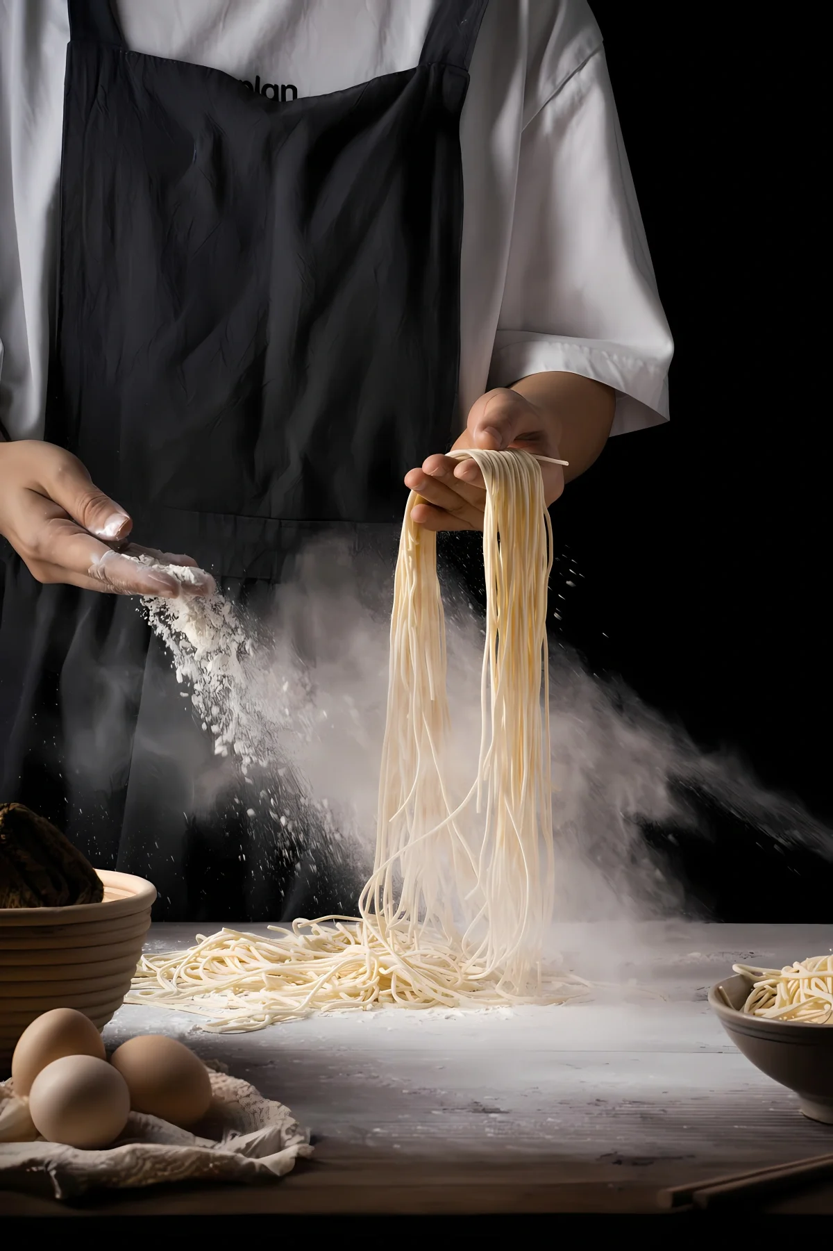 Freshly made Italian spaghetti with flour dusting