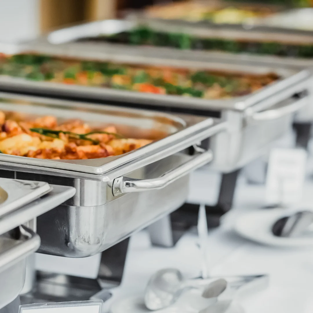 Catering setup with elegant food display at Casa Mia