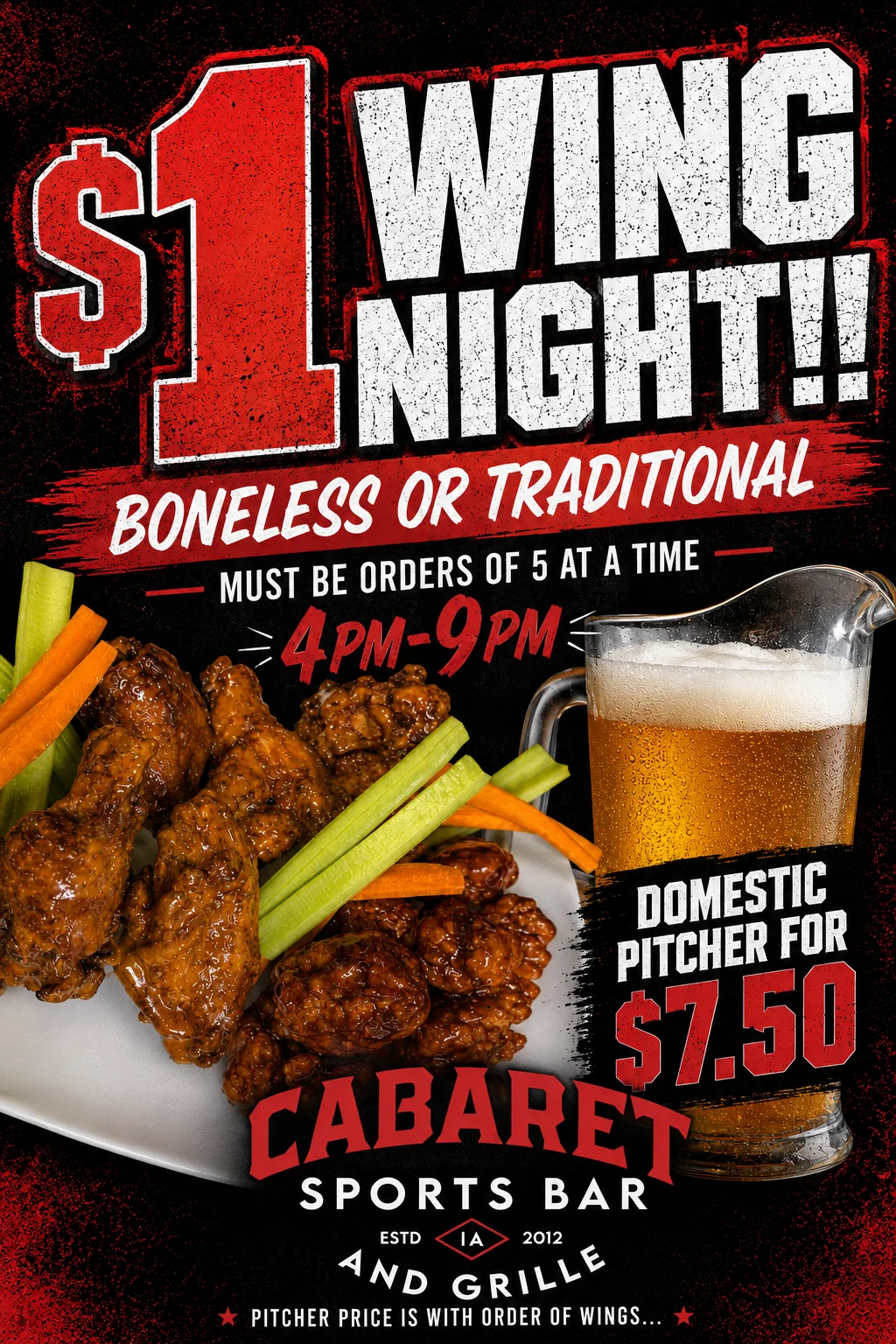 $1 wing night promotion at a sports bar