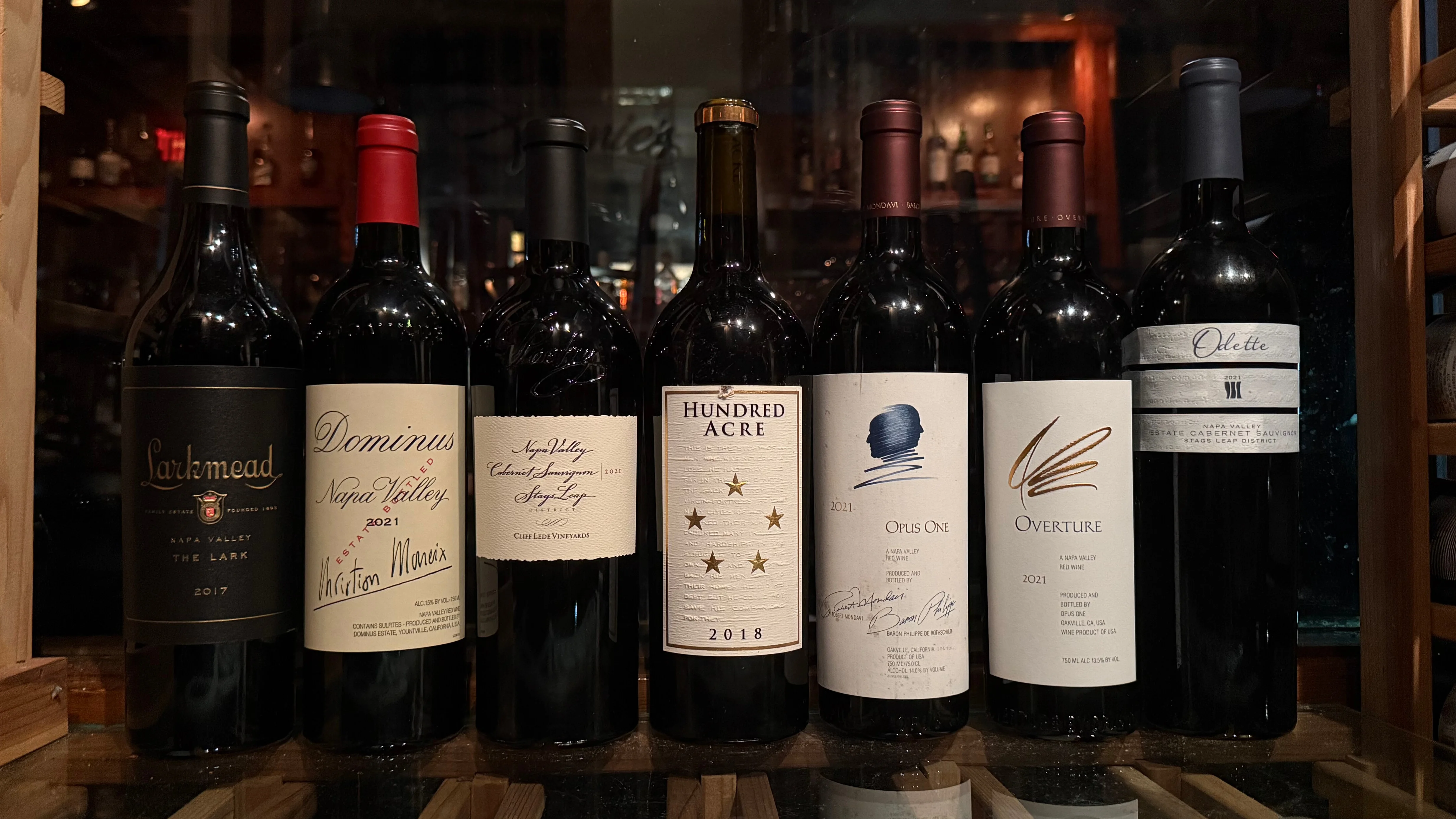 Selection of premium Napa Valley red wines on display