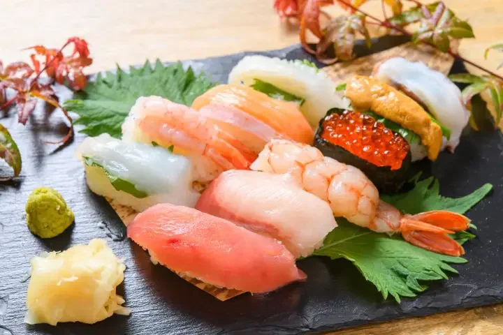 Assorted Japanese sushi platter with fresh seafood