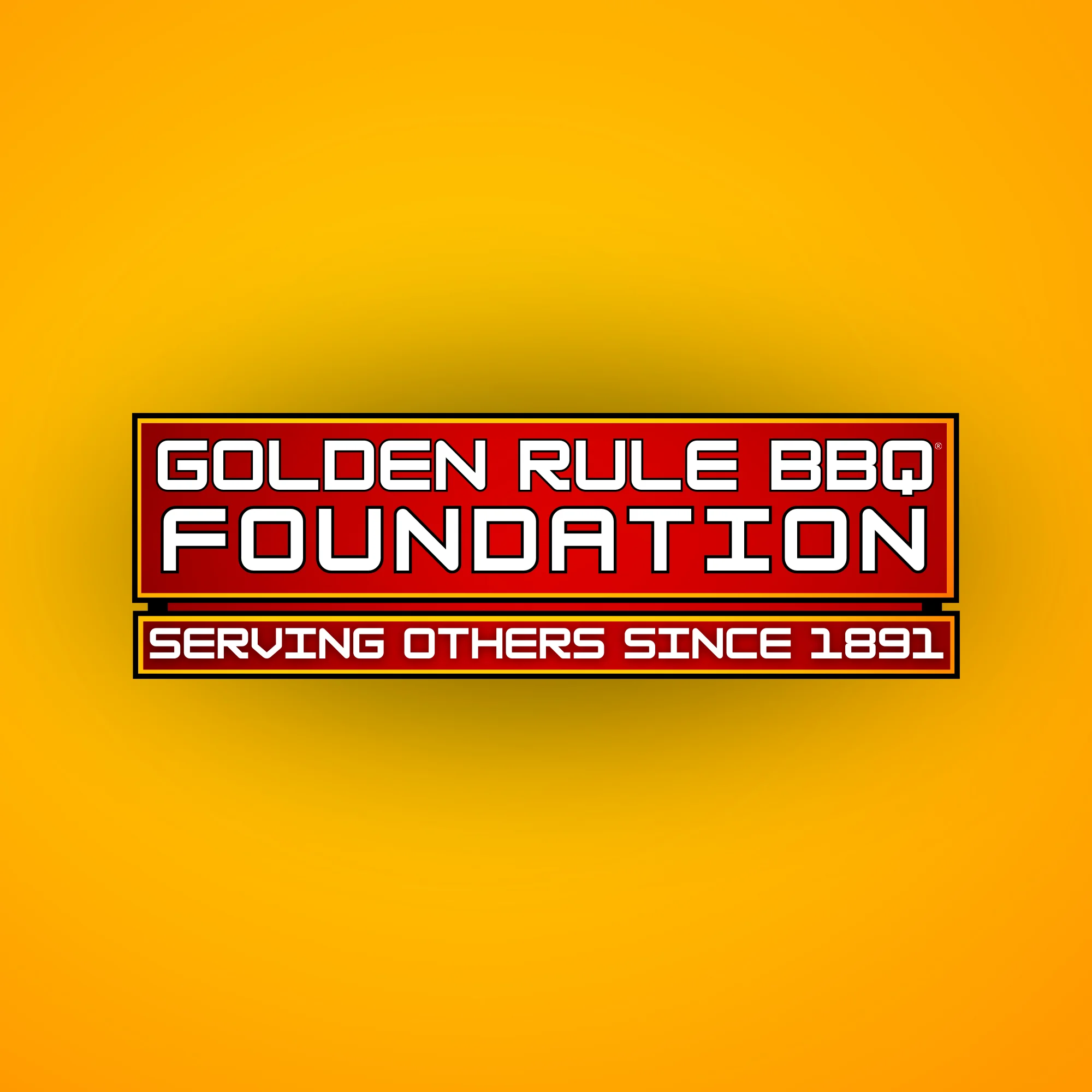 Logo of Golden Rule BBQ Foundation with a yellow background