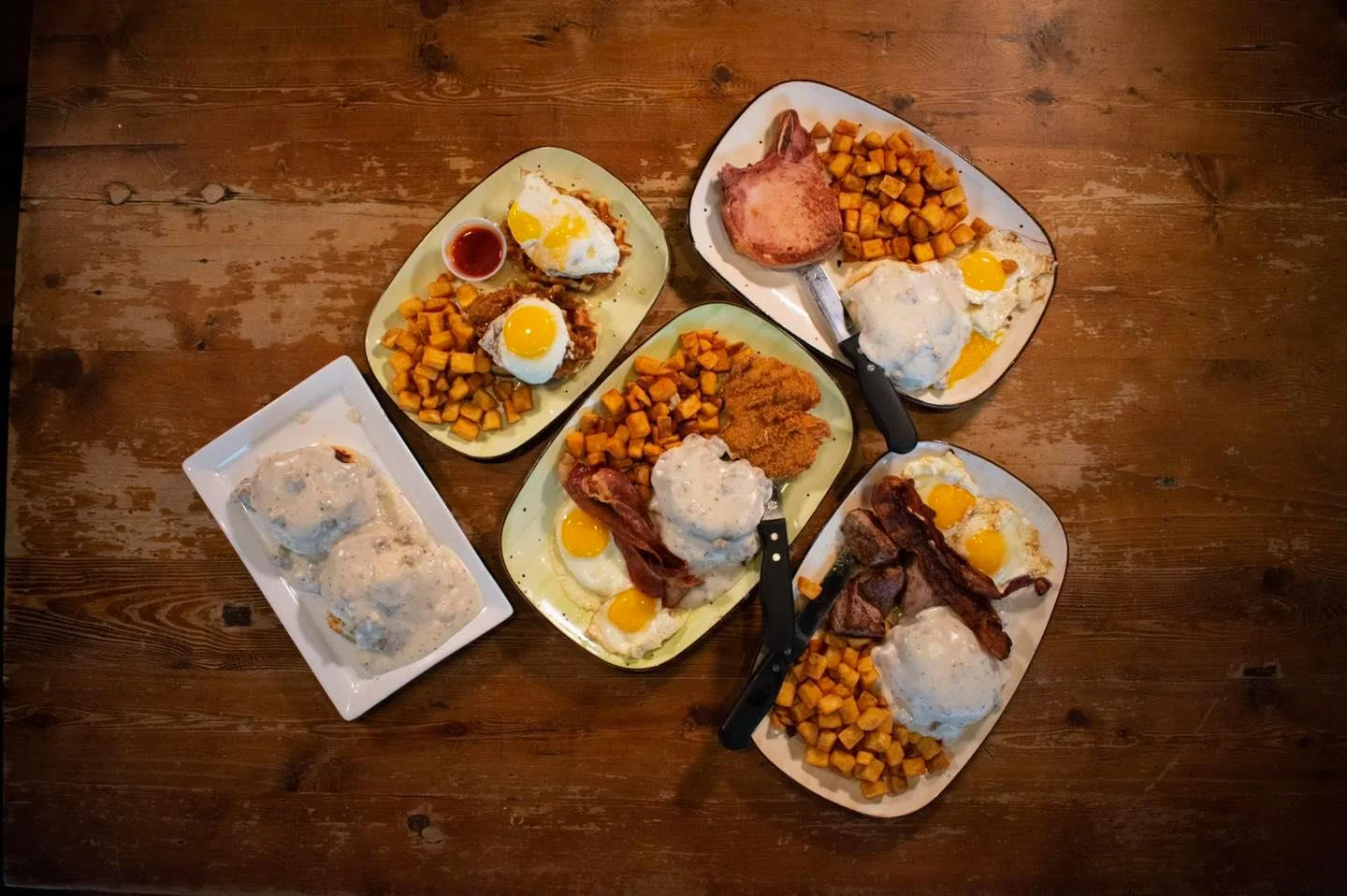 Southern breakfast platter with biscuits and gravy