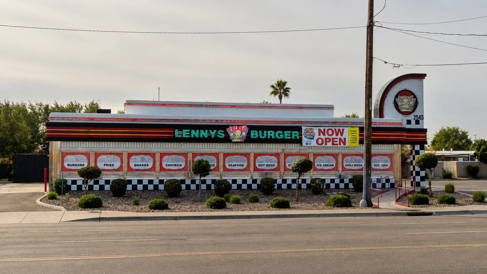 Exterior view of Lenny's Burger restaurant with colorful signage