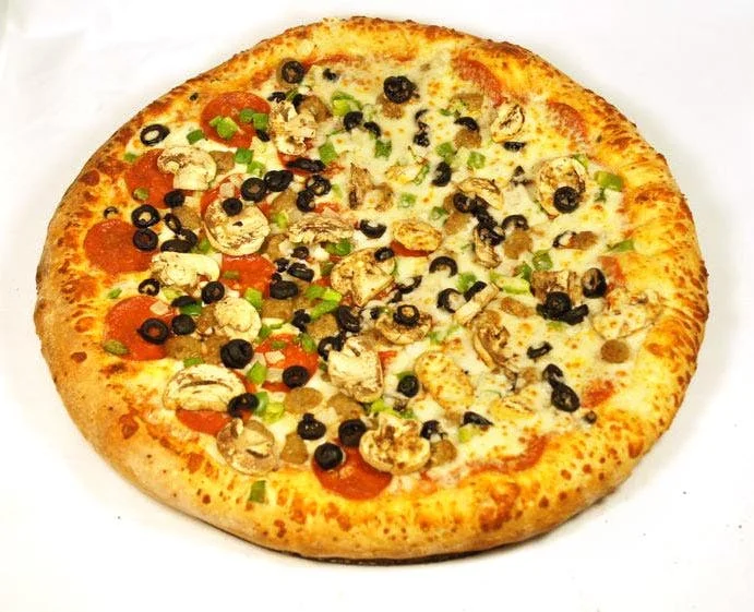 Delicious pepperoni and veggie pizza with a golden crust