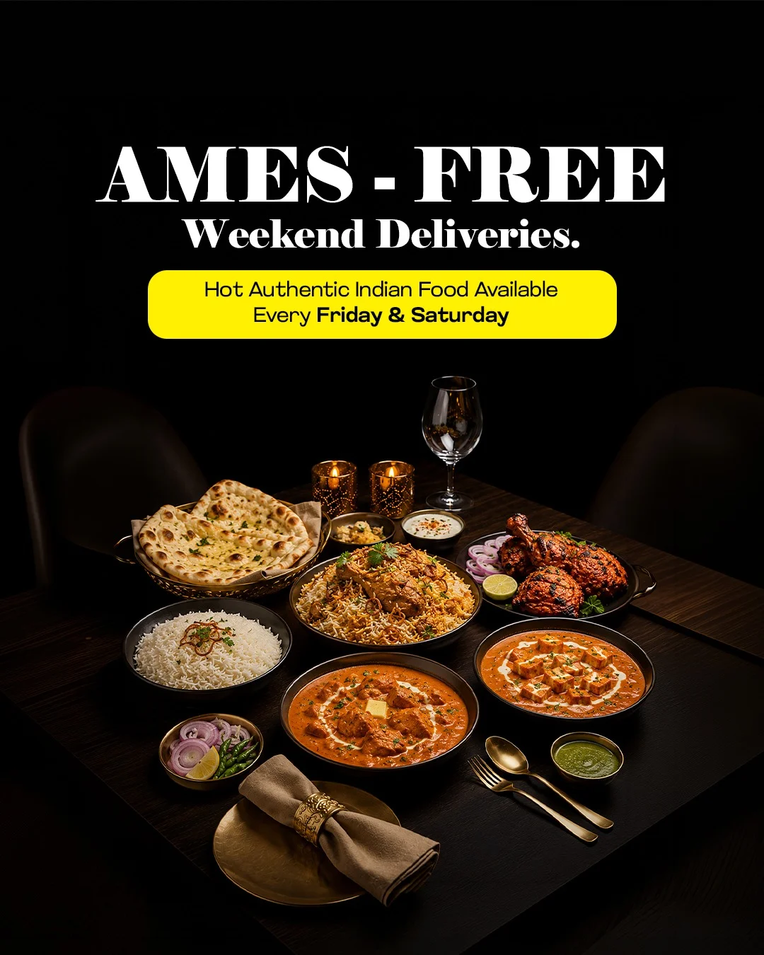 Authentic Indian feast with butter chicken, biryani, and naan