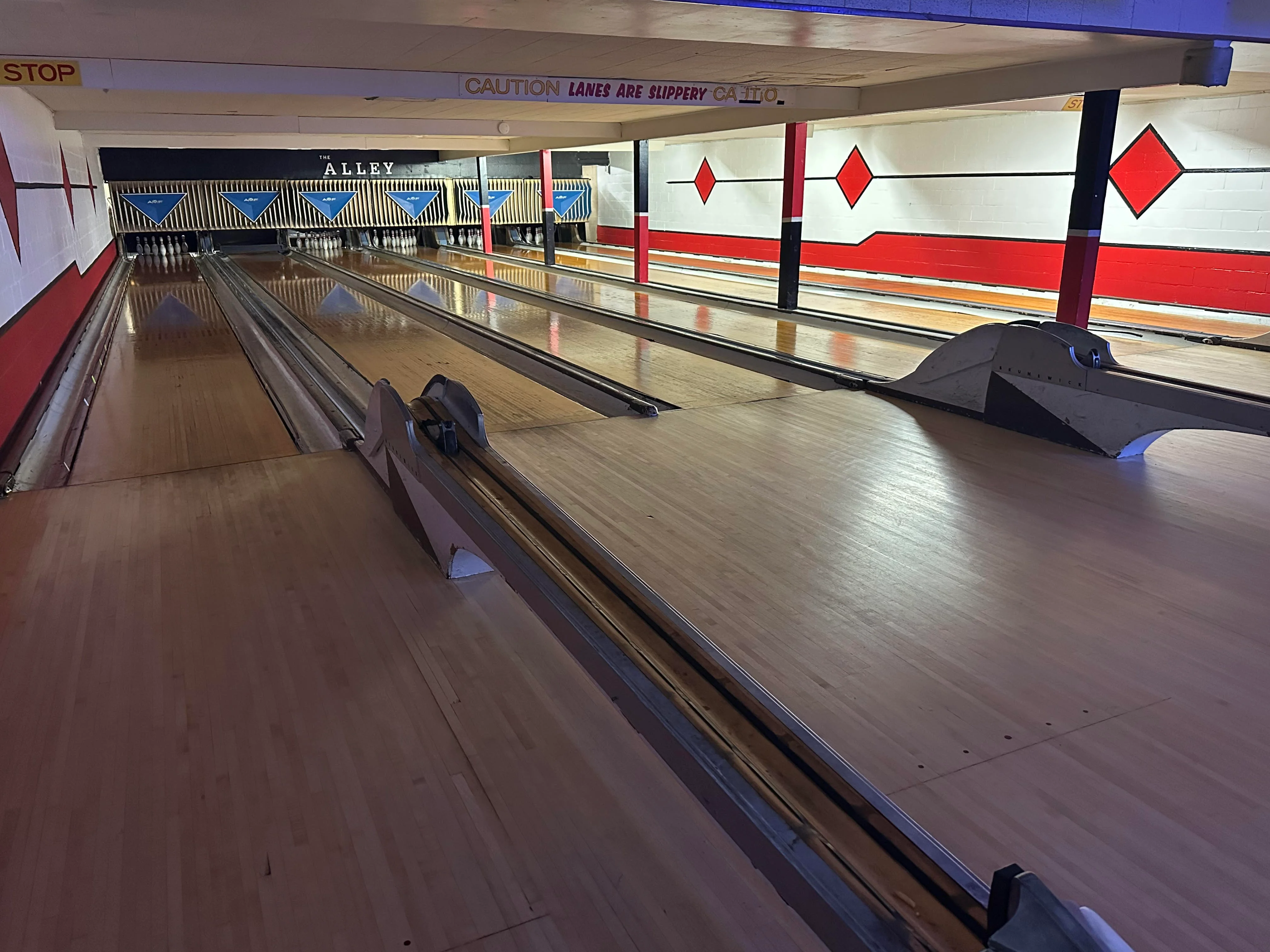 Bowling alley with polished lanes and colorful decor