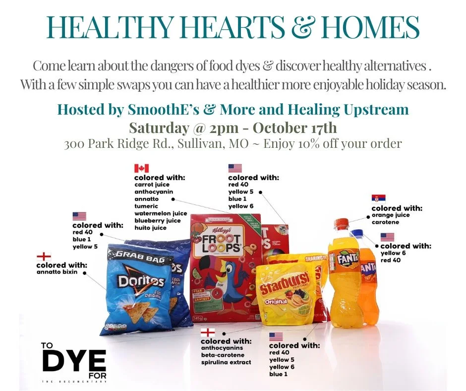 Restaurant event flyer about food dyes and healthier alternatives