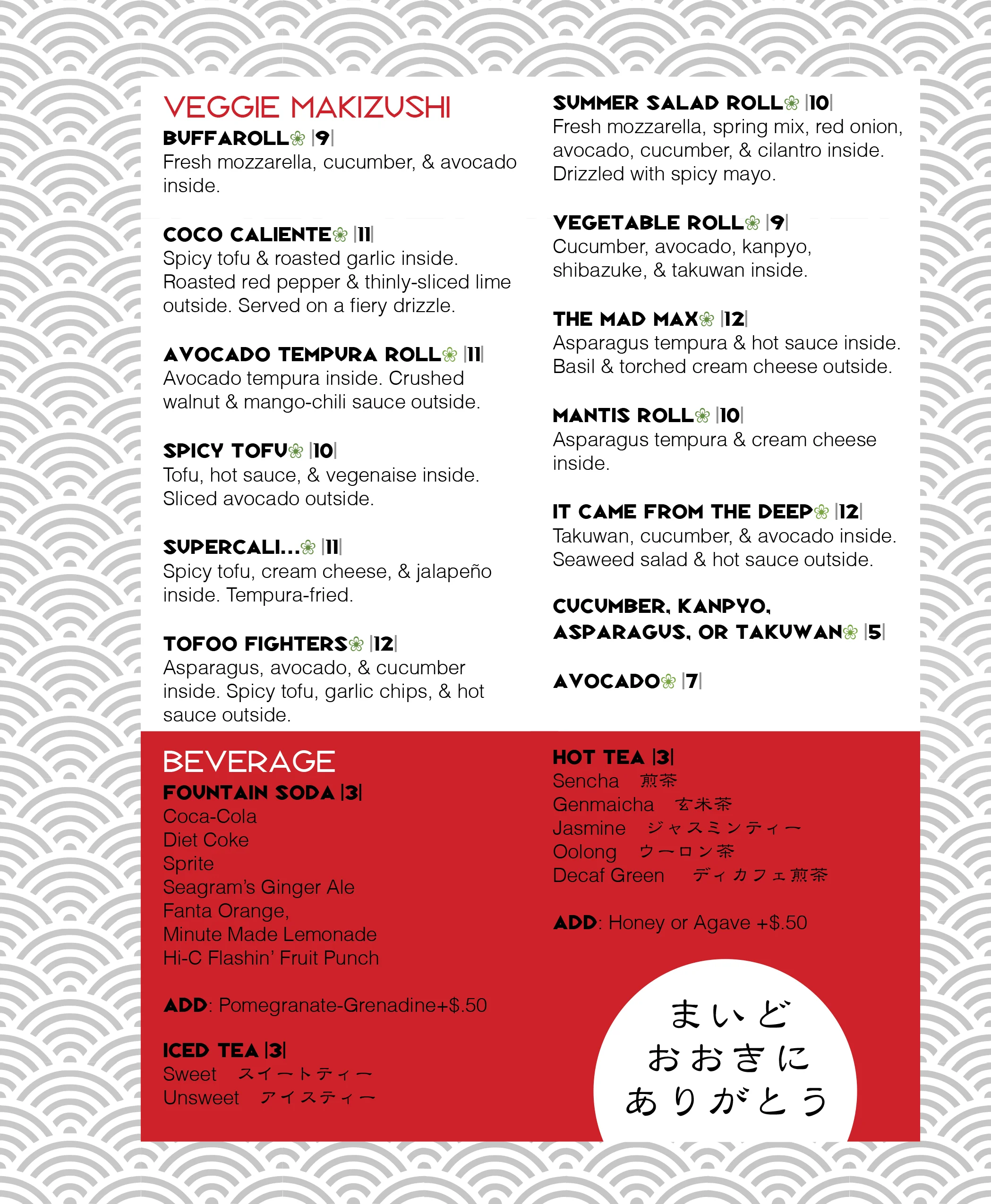 Japanese veggie makizushi rolls on a menu