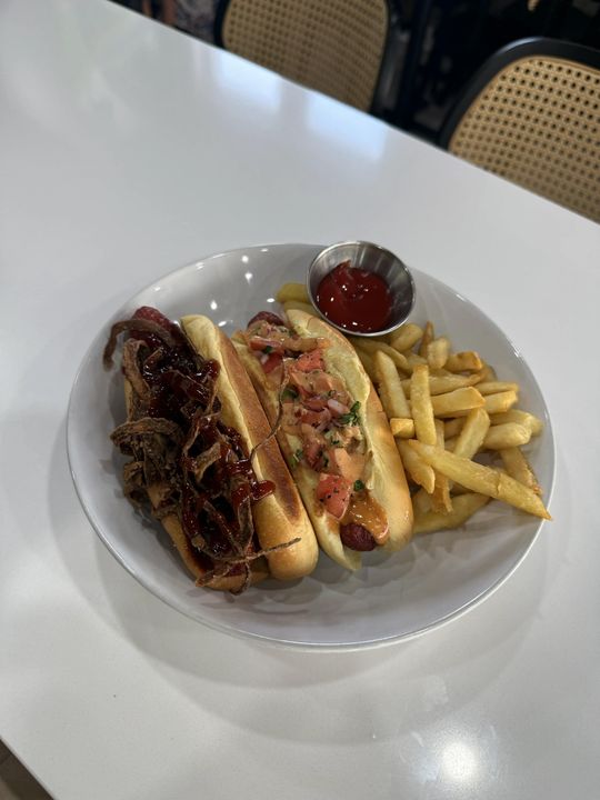 Two Hot Dogs with Fries from Bowl Burger Bistro