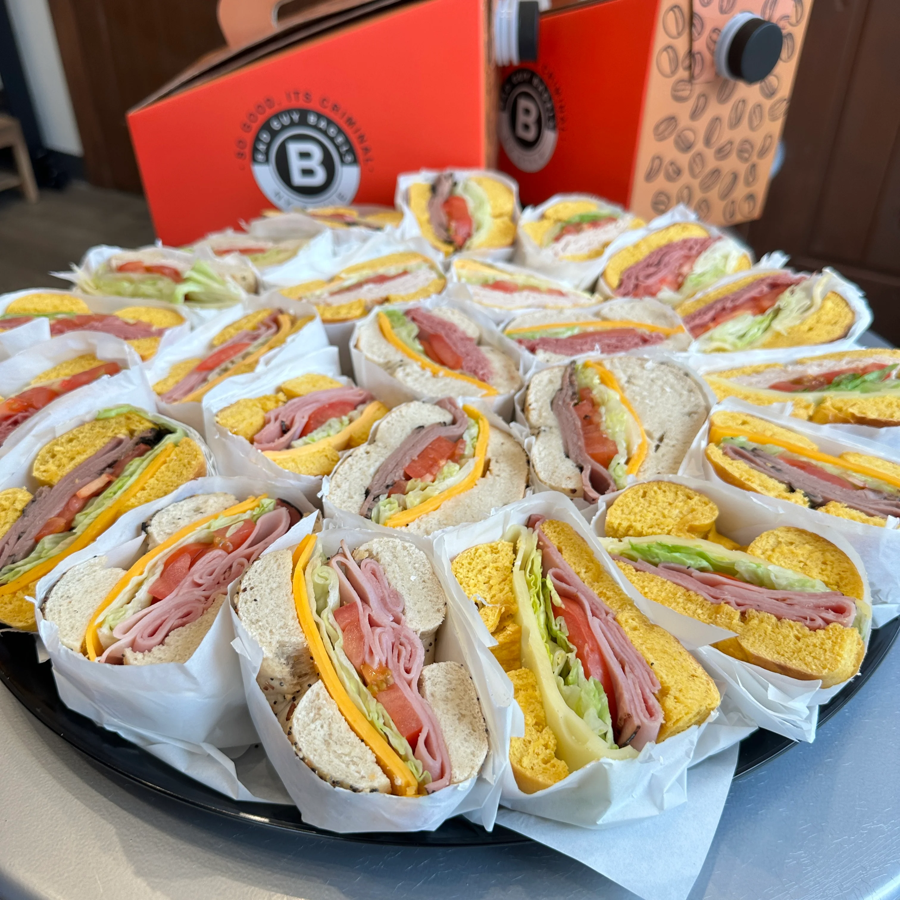 Assorted deli sandwiches on a platter