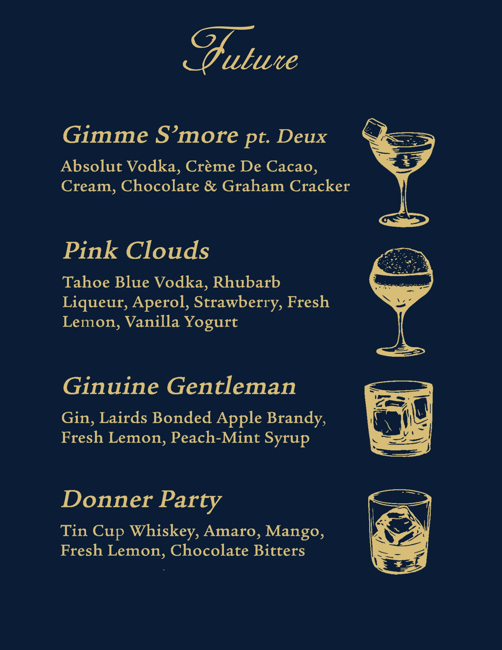 Cocktail menu featuring creative drinks at a modern bar