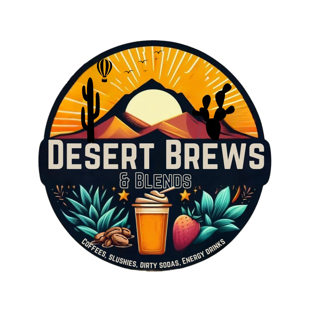Logo for Desert Brews & Blends featuring coffee and slushies