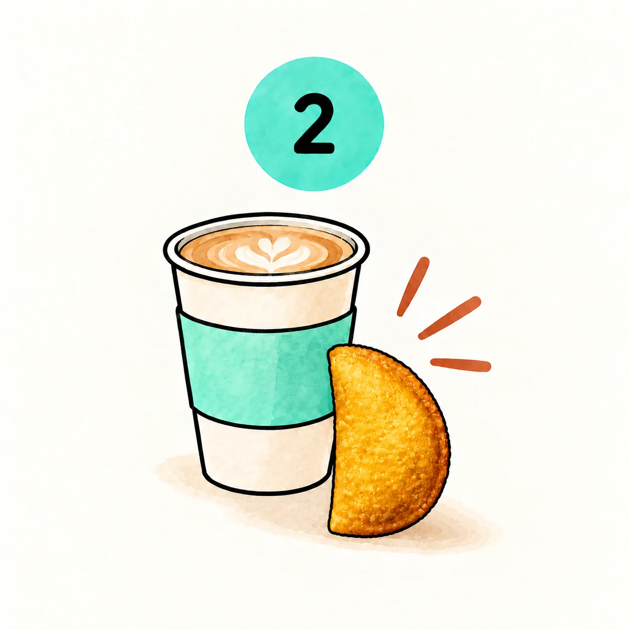 Illustration of an Indian samosa with a latte