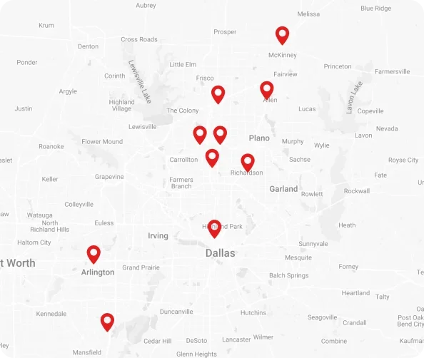 Map showing restaurant locations in Dallas area